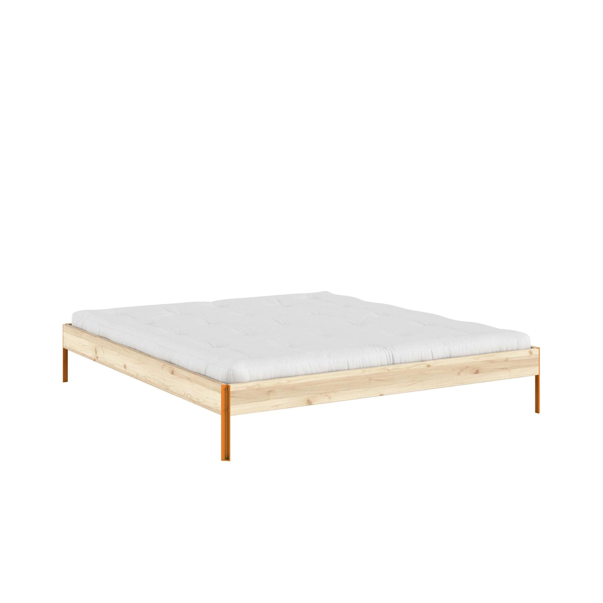 Bettgestell KARUP DESIGN "CORE BED Bodenbett, Holzrahmen, Futonbett, Jugendbett, Holzbett", raw, solar orange, B:186cm H:34cm L:206cm, Betten, Bettgestell, Massivholzbett mit Lattenrost, Kiefer massiv, Doppelbett ohne Kopfteil