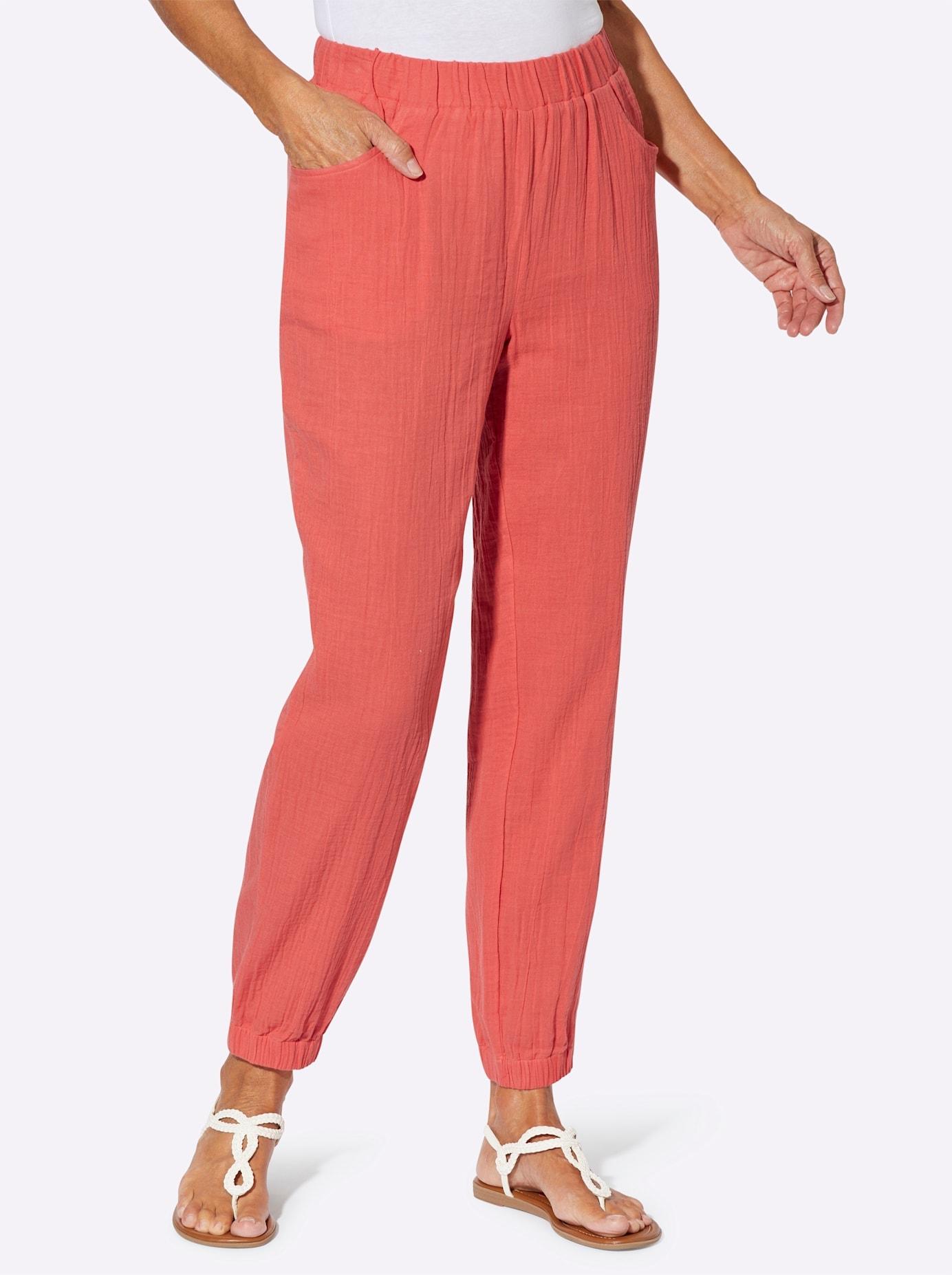 Schlupfhose CLASSIC BASICS, Damen, Gr. 54, Normalgrößen, grapefruit, 100% Baumwolle, unifarben, Hosen Schlupfhose