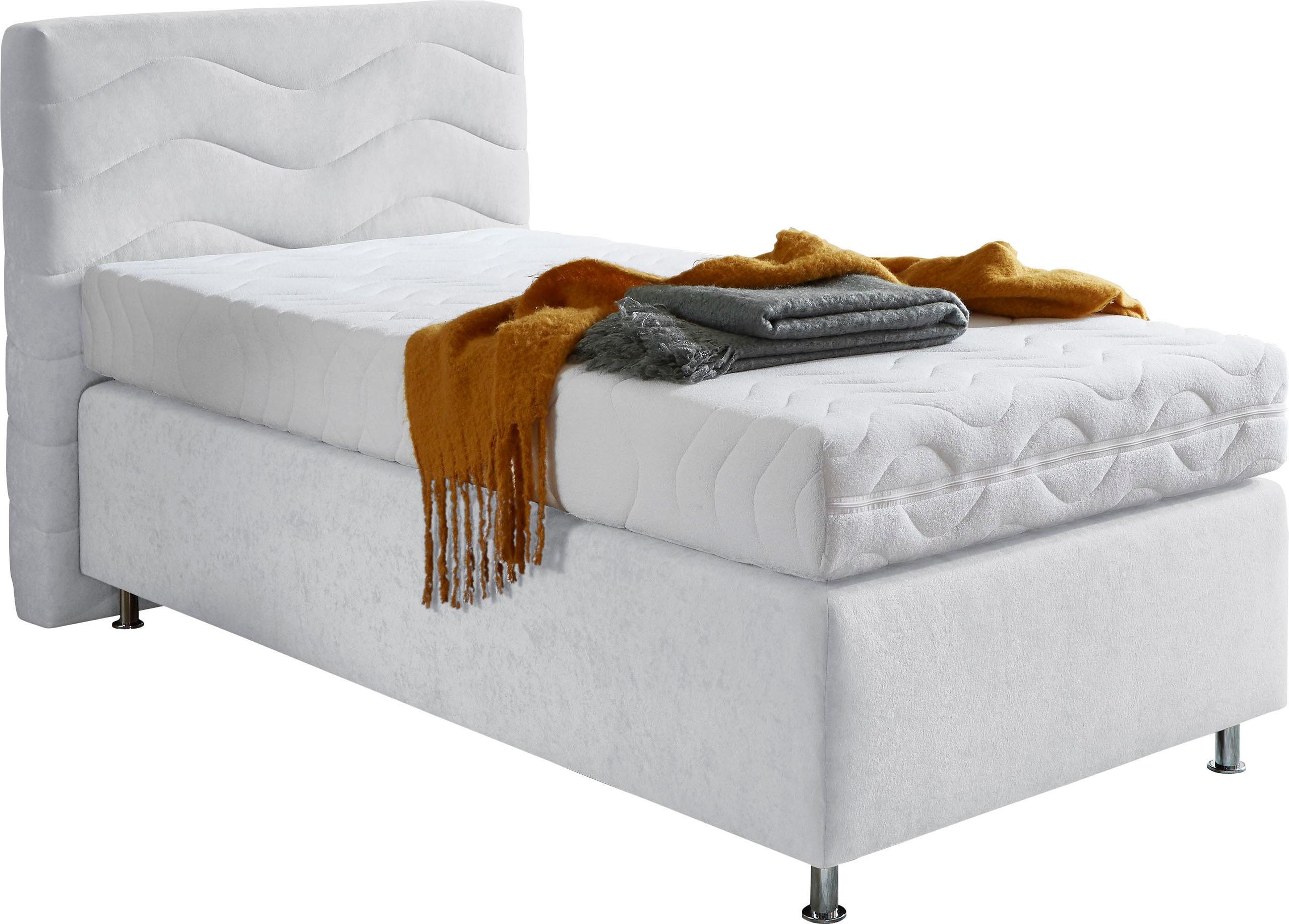 Boxspringbett "Sigma", weiß, B:115cm L:210cm, Bezug Bett: Microvelours (100% Polyester) oder Feinstruktur (100% Polyester);Bezug Bonnell-Federkernmatratze: 100% Polyester;Bezug Kaltschaummatratze: 100% Polyester;Bezug Tonnentaschenfederkernmatratze: 80% Baumwolle, 20%Polyester, WESTFALIA SCHLAFKOMFORT, Komplettbetten, Boxspringbett