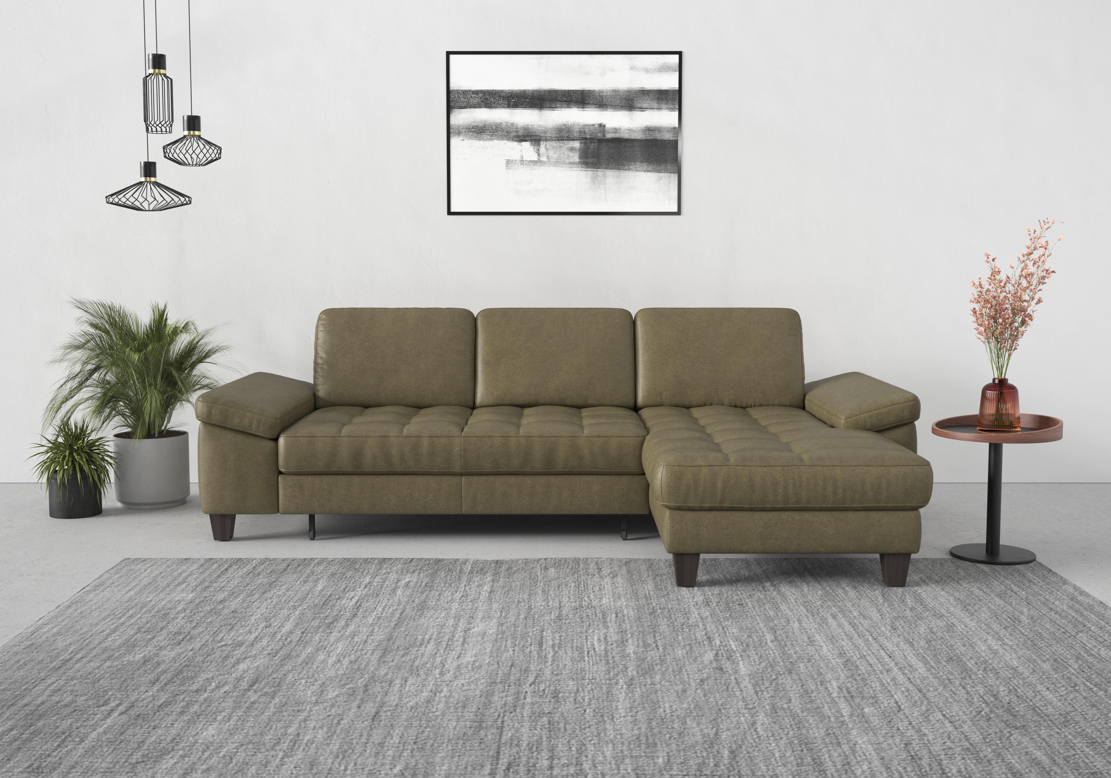 Ecksofa SIT & MORE "Westham L-Form", grün (olive), B:275cm H:88cm T:172cm, 100% Polyester, Sofas, Ecksofa, Recamiere, mit oder ohne Bettfunktion, Bettkasten, Füße wengefarben