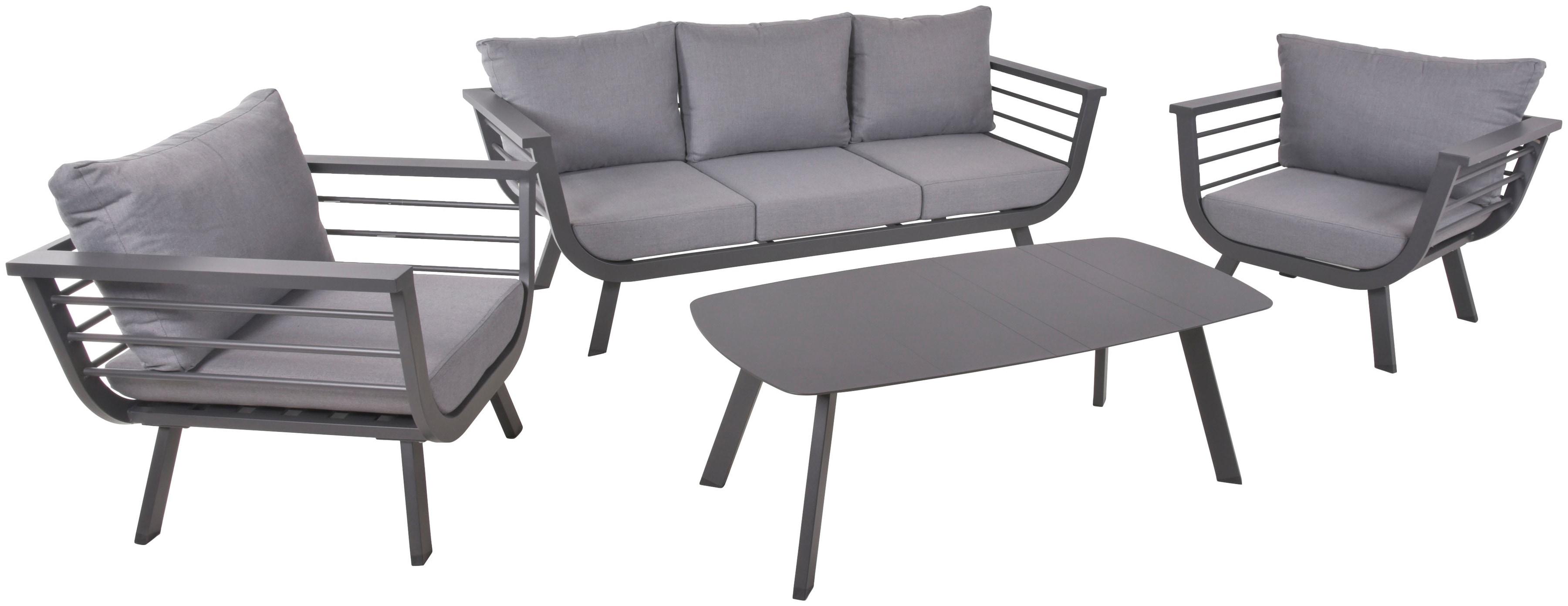 Garten-Essgruppe GARDEN PLEASURE "ELIA", grau (grau, anthrazit, taupe, grau, anthrazit), B:320cm H:61cm T:160cm, Aluminium, Kunststoff, Sitzmöbel-Sets, Garten-Essgruppe, mit bequemer Polsterung