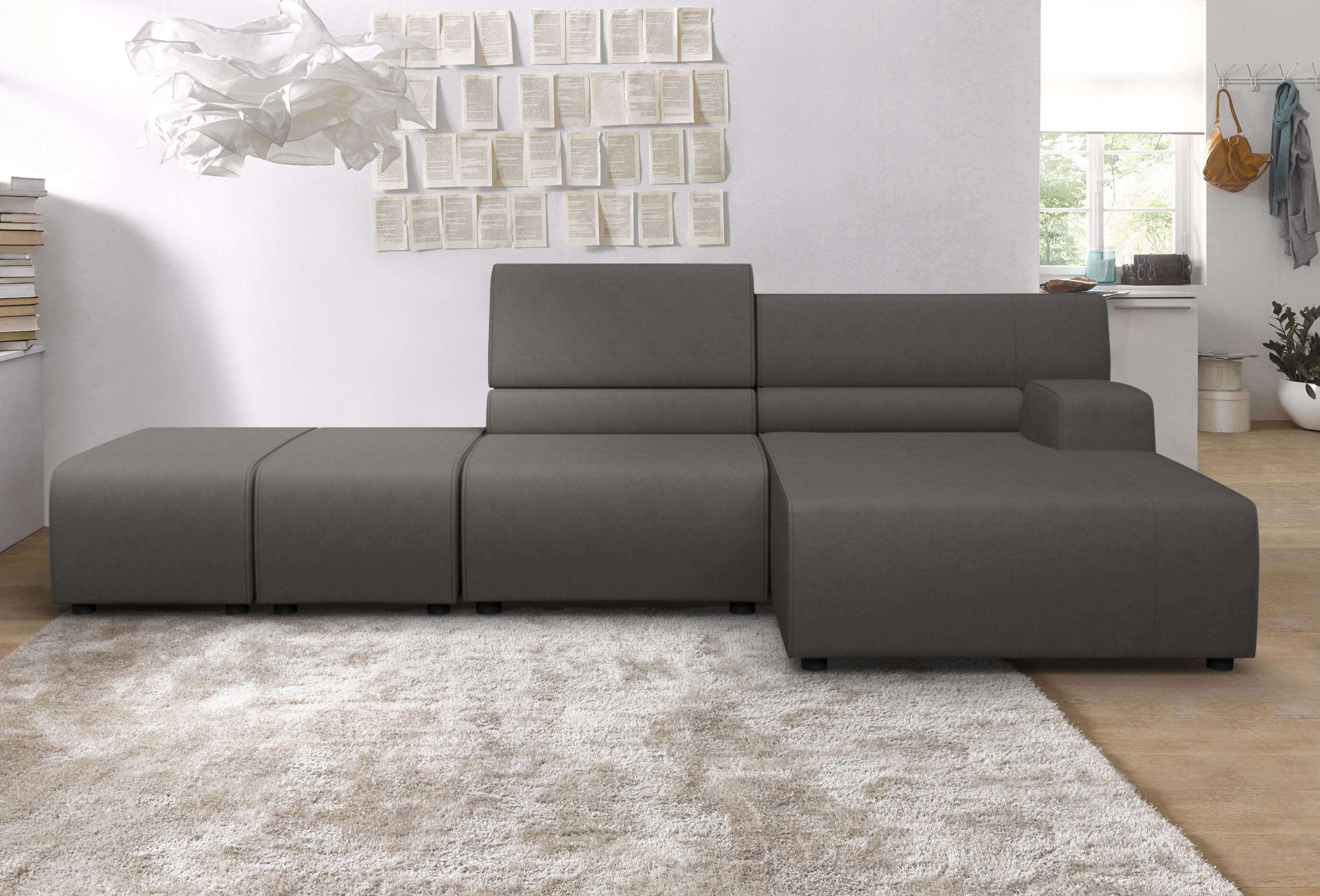 Ecksofa EGOITALIANO "Babouche, Designsofa mit außergewöhnlichem Sitzkomfort zum Wohlfühlen", grau (smoke), B:384cm H:80cm T:98cm, Luxus-Micofaser Lederoptik (100% Polyester) ist ein neues technisches Gewebe mit einem visuellen und taktilen Aspekt, der dem Nubuk sehr nahe kommt, mit innovativen Eigenschaften. Seine außerordentliche Weichheit kommt von einem exklusiven Produktionsprozess, der Unrein