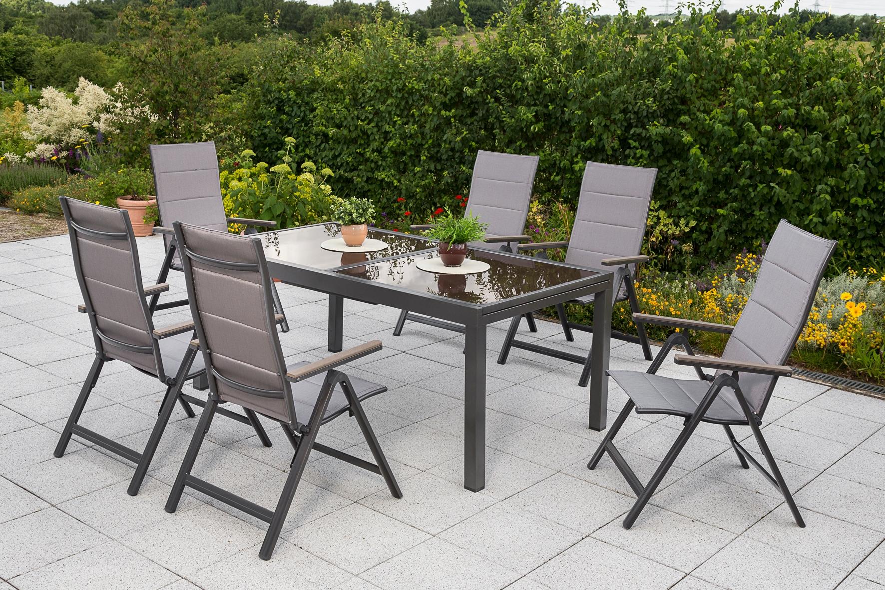 Garten-Essgruppe MERXX "»Trivero«", braun (diamantbraun, diamantbraun, graphit), Aluminium, Polyester, Sitzmöbel-Sets, Garten-Essgruppe, Ausziehtisch: LxB: 140-200 x 90 cm