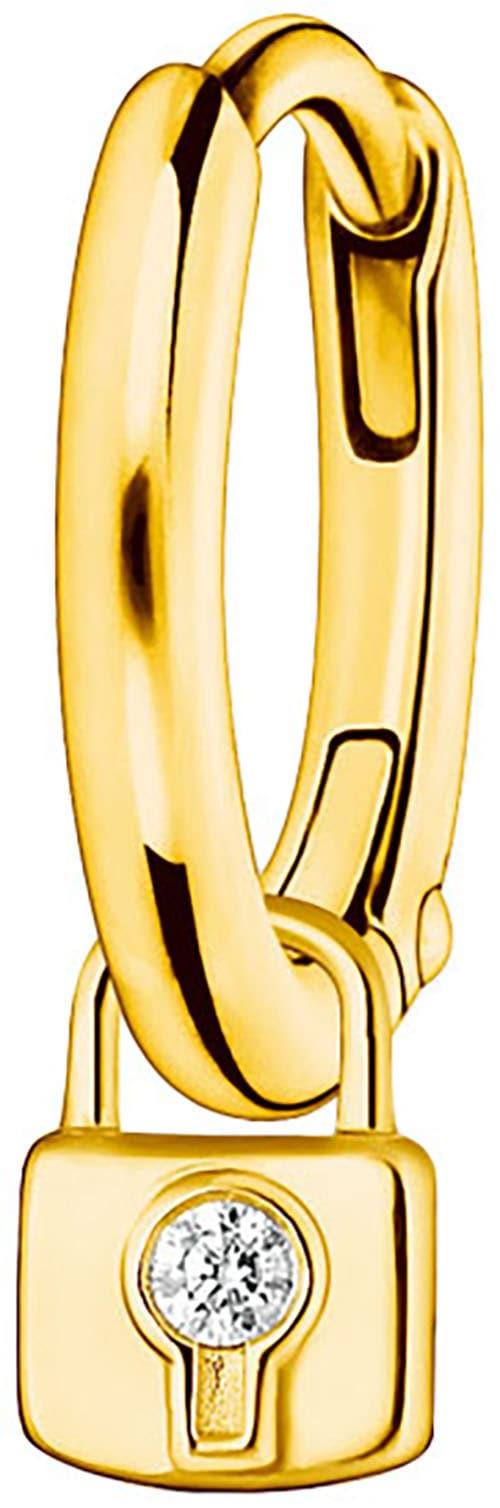Single-Creole THOMAS SABO "mit abnehmbaren Schloss Anhänger", gold (gelbgoldfarben, weiß, weiß), Ohrringe, Damen, Silber 925 (recycelt), Single-Creole, mit Zirkonia (synth.)