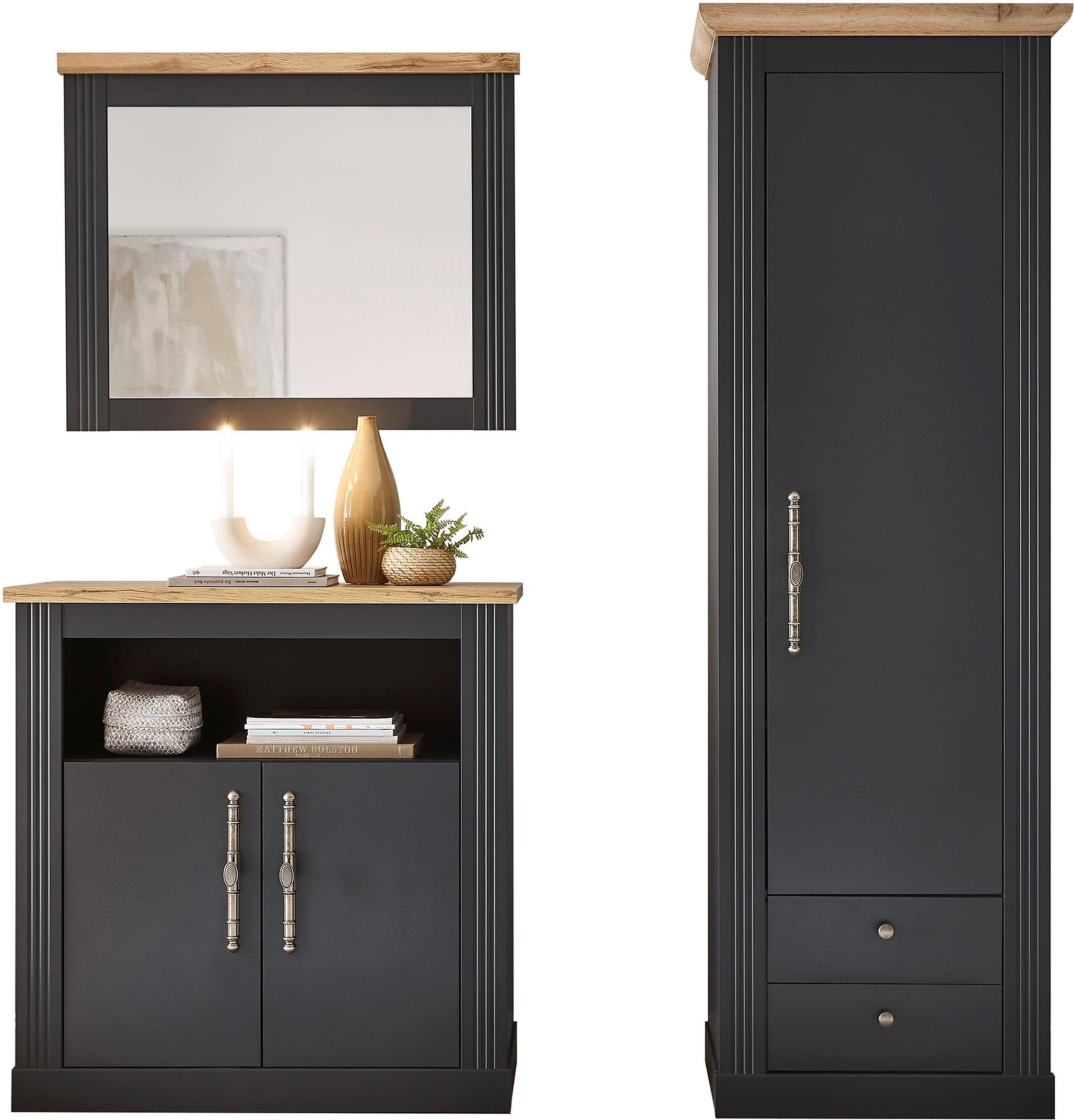 Garderoben-Set OTTO HOME "WESTMINSTER TOPSELLER", grau (dunkelgrau, wotan eiche), B:178cm H:203cm T:46cm, Kastenmöbel-Sets, Garderoben-Set, im romantischen Landhausstil