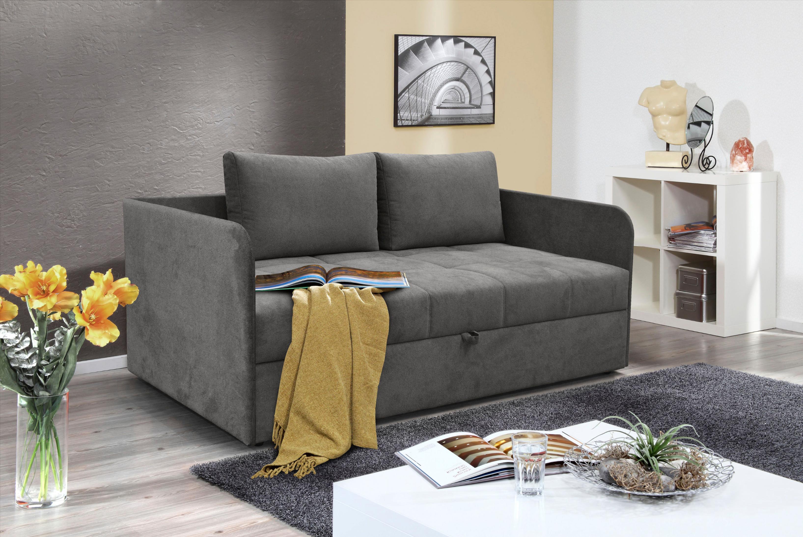 Schlafsofa ALINA "Marla", grau (anthrazit xbo 9), B:209cm H:73cm T:95cm, Struktur fein XBO (100% Polyester), Sofas, Schlafsofa, inkl. Stauraum und 2 Rückenkissen