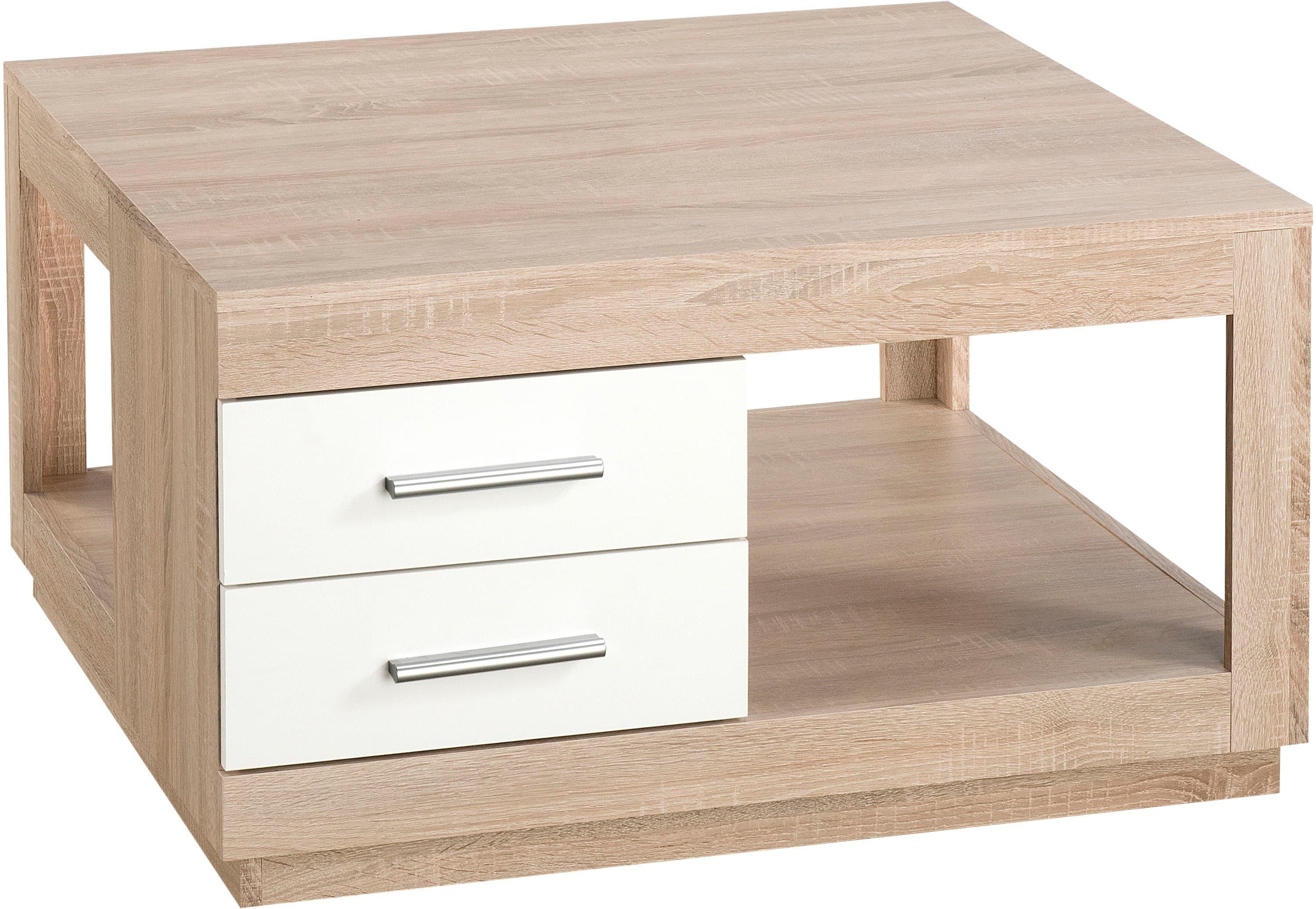 Couchtisch STOLKOM "Festival, TOPSELLER", braun (sonoma dekor, front weiß, sonoma dekor), B/H/T: 80cm x 45,6cm x 80cm, Tische, Couchtisch, mit Schubladen, Wohnzimmertisch quadratisch