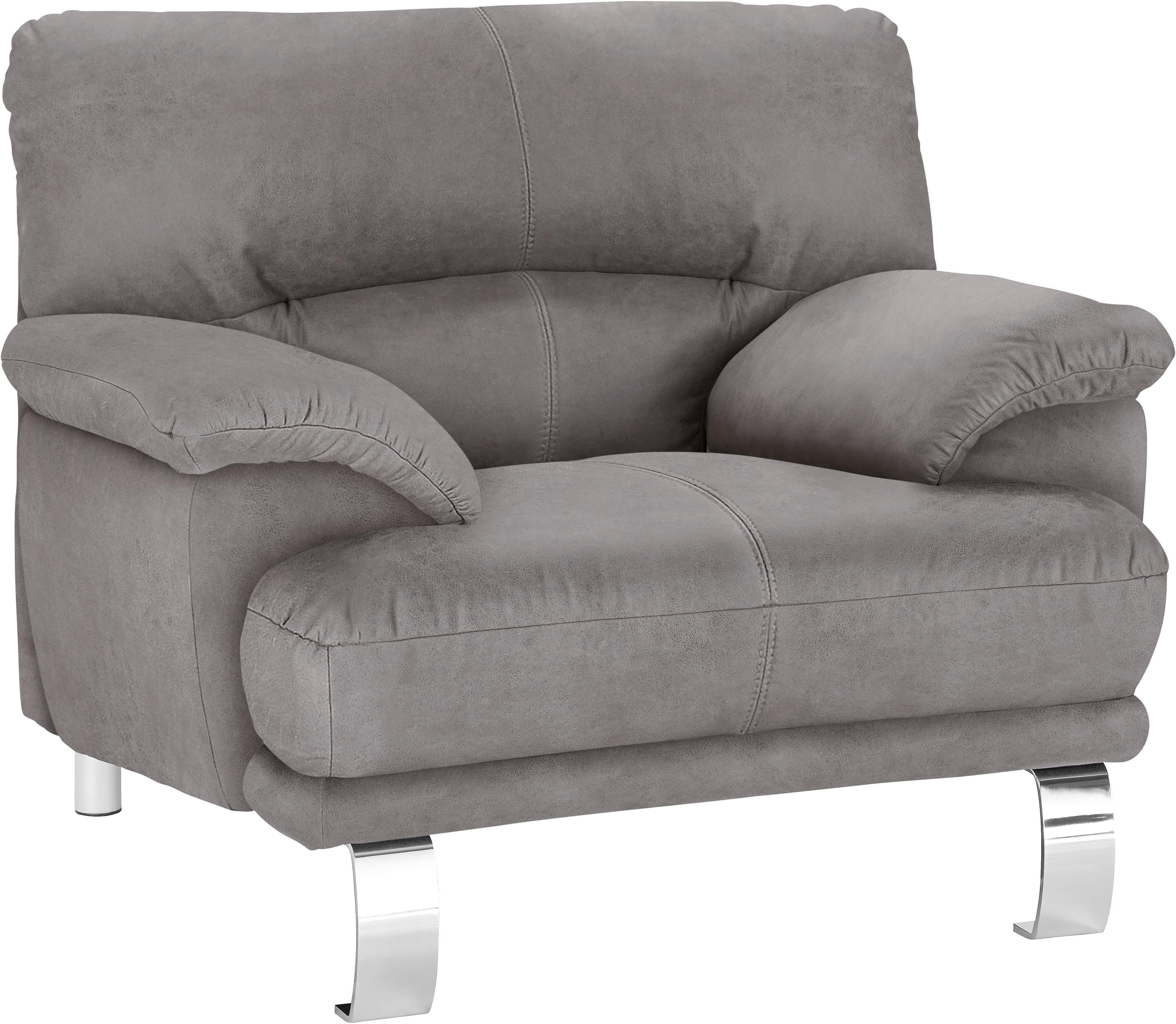 Sessel TRENDMANUFAKTUR "Cecilia II, Loungesessel in italienischem Design", silber, B:112cm H:87cm T:89cm, Microfaser Vintage (100% Polyester);Struktur (100% Polyester);Struktur fein (100% Polyester), Sessel, Sessel, breite und bequeme Armlehnen
