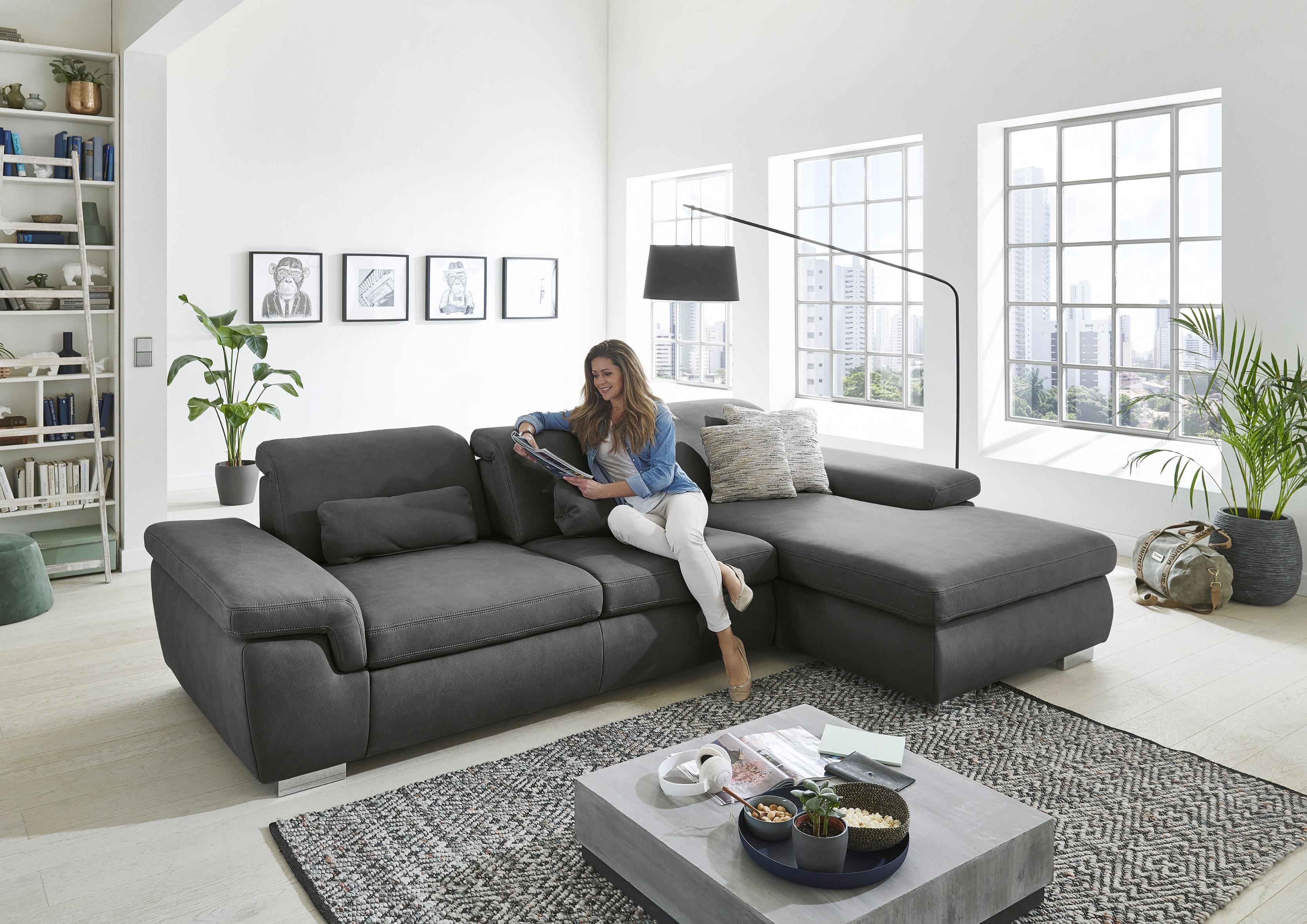 Ecksofa DIE PLANBAR "MP-IN17041 L-Form", grau (anthrazit), B:325cm H:85cm T:195cm, 100% Polyester, Sofas, Ecksofa, mit Sitztiefenverstellung, optional Kopfteilverstellung & Bettfunktion