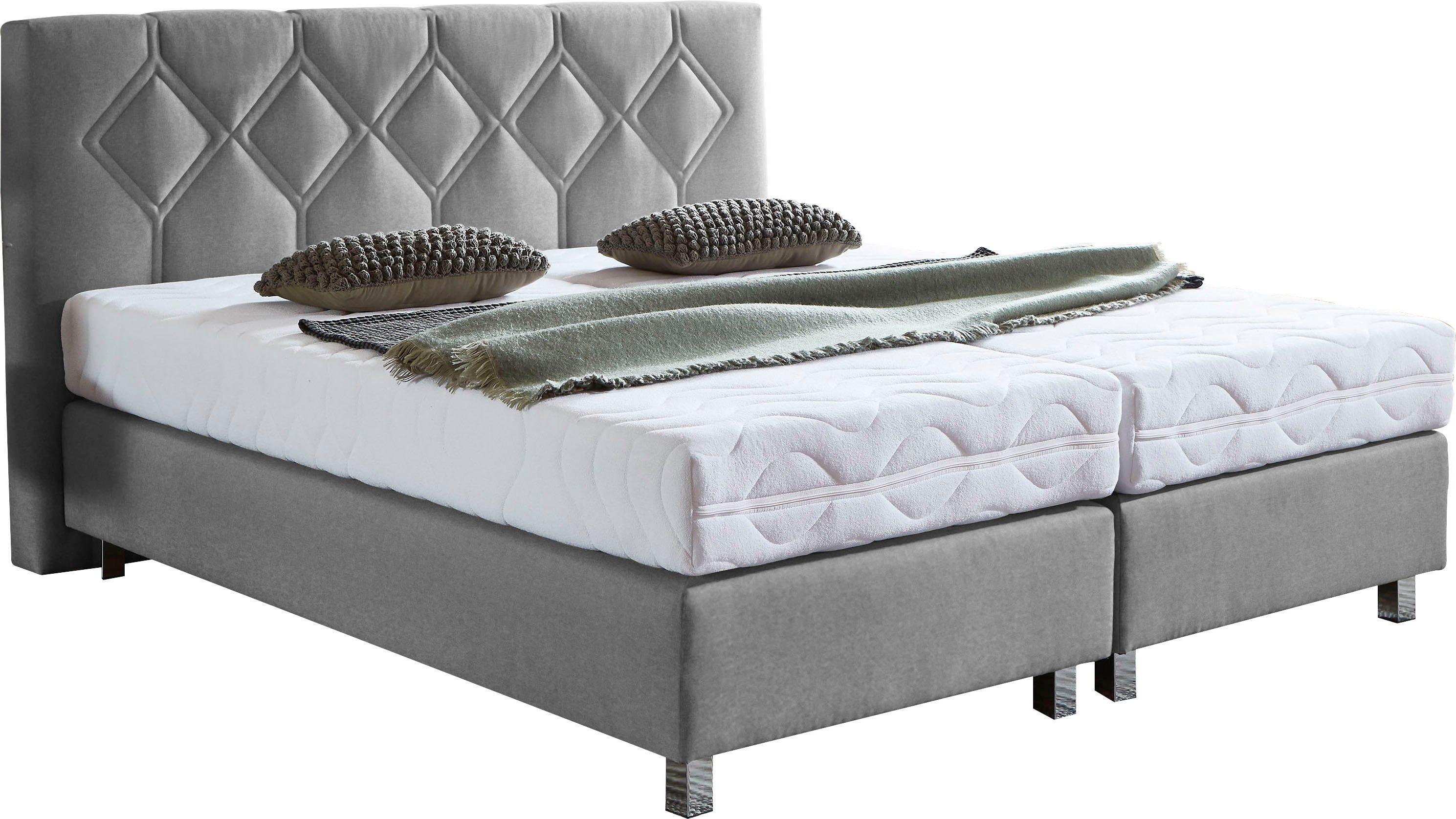 Boxspringbett "Phönix", grau, B:195cm L:210cm, Bezug Bett: Microvelours (100% Polyester) oder Feinstruktur (100% Polyester);Bezug Bonnell-Federkernmatratze: 100% Polyester;Bezug Kaltschaummatratze: 100% Polyester;Bezug Tonnentaschenfederkernmatratze: 80% Baumwolle, 20%Polyester, WESTFALIA SCHLAFKOMFORT, Komplettbetten, Boxspringbett