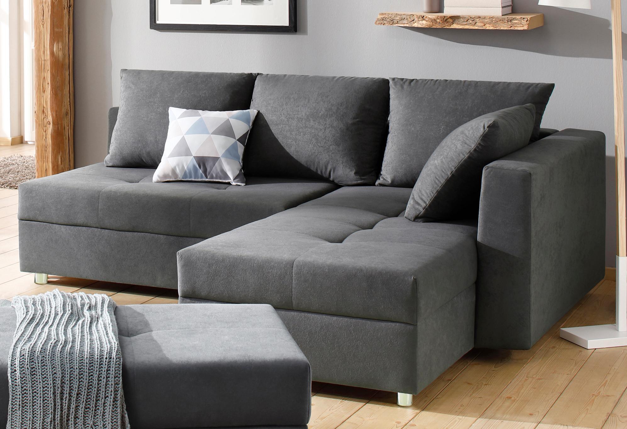 Ecksofa HOME AFFAIRE "Italia L-Form", grau (anthrazit), B:217cm H:80cm T:182cm, Struktur fein (100% Polyester);Microfaser PRIMABELLE (100% Polyester), Sofas, Ecksofa, mit Bettfunktion, mit Federkern