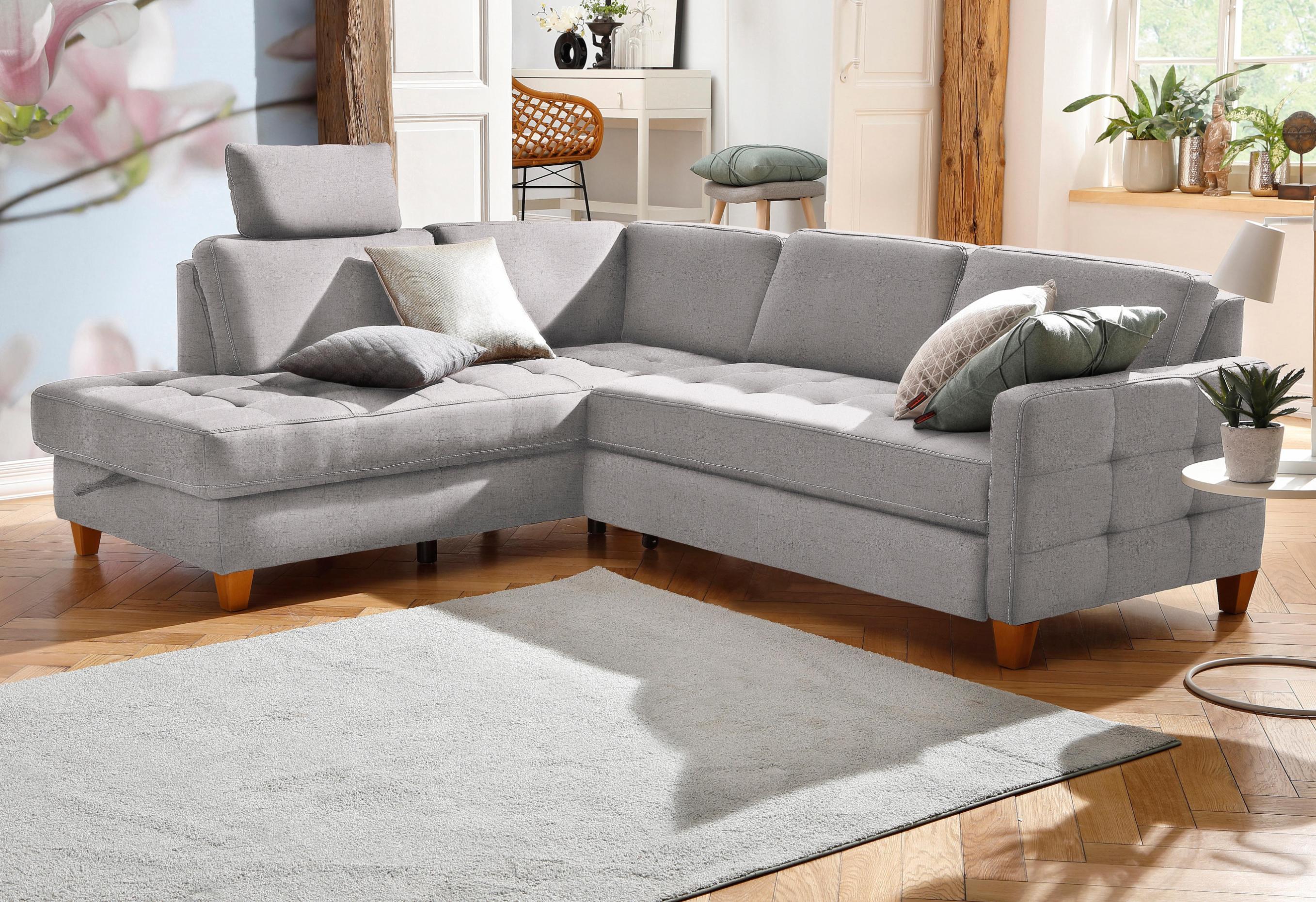 Ecksofa HOME AFFAIRE "Earl L-Form", grau, B:233cm H:80cm T:196cm, Luxus-Microfaser in Lederoptik (100% Polyester);Struktur fein (100% Polyester);Luxus-Microfaser ALTARA NUBUCK (100% Polyester), Sofas, Ecksofa, wahlweise auch mit Bettfunktion oder Bettfunktion mit Bettkasten