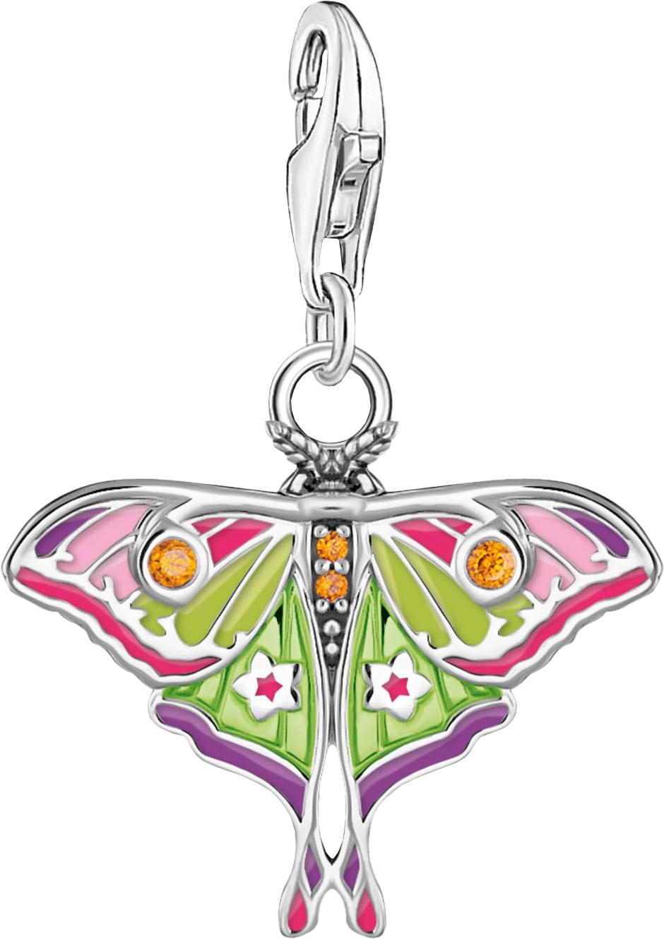 Charm-Einhänger THOMAS SABO "Charm Nachtfalter bunt", bunt (silberfarben, orange, orange), Charms, Damen, Silber 925 (recycelt), Charm-Einhänger, mit Zirkonia (synth.)
