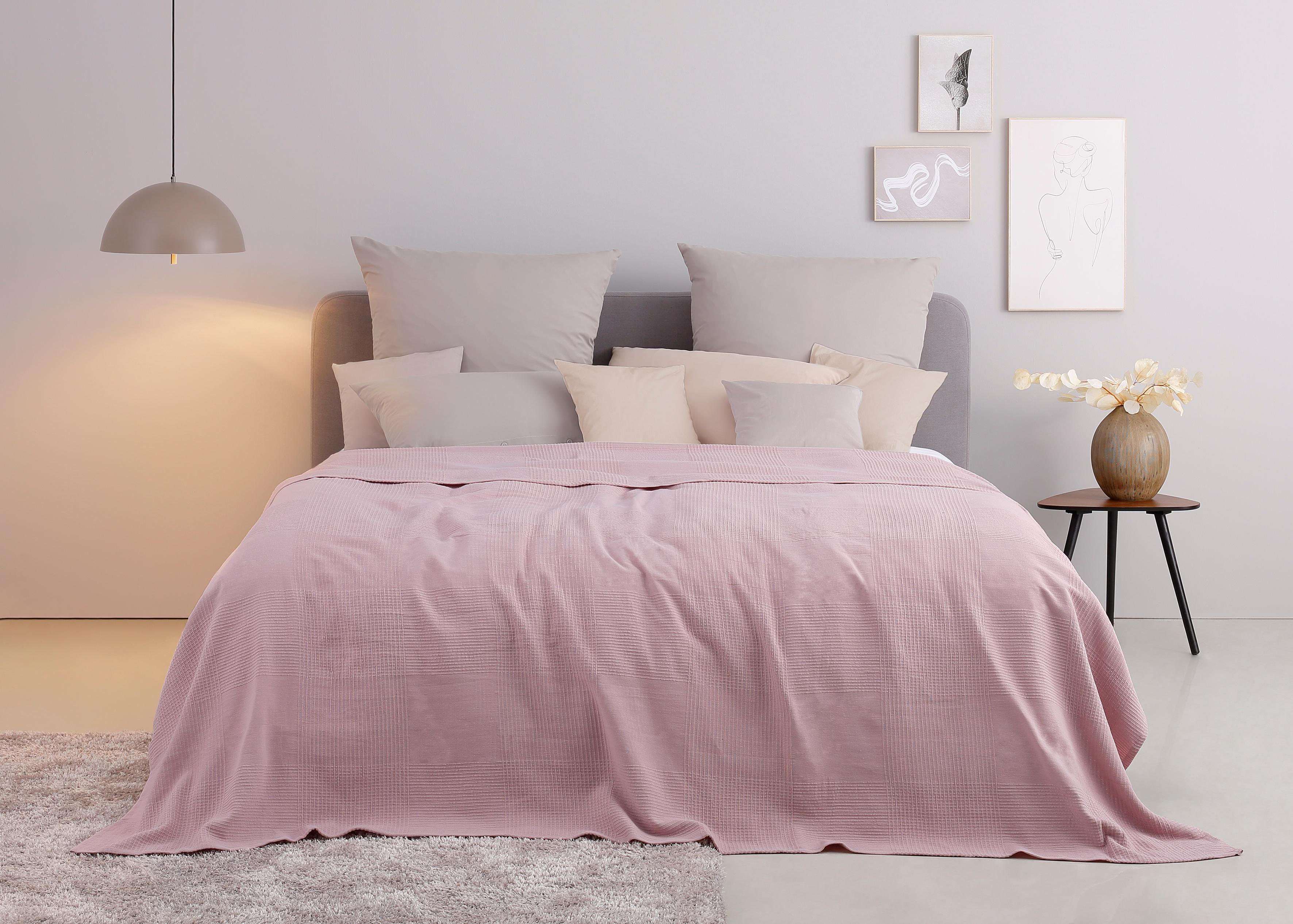 Tagesdecke OTTO HOME "Mira", rosa (rosé), B:250cm L:250cm, Baumwolle, Tagesdecken, Tagesdecke, leichte Tagesdecke aus 100% Baumwolle, uni Überwurf, ohne Füllung