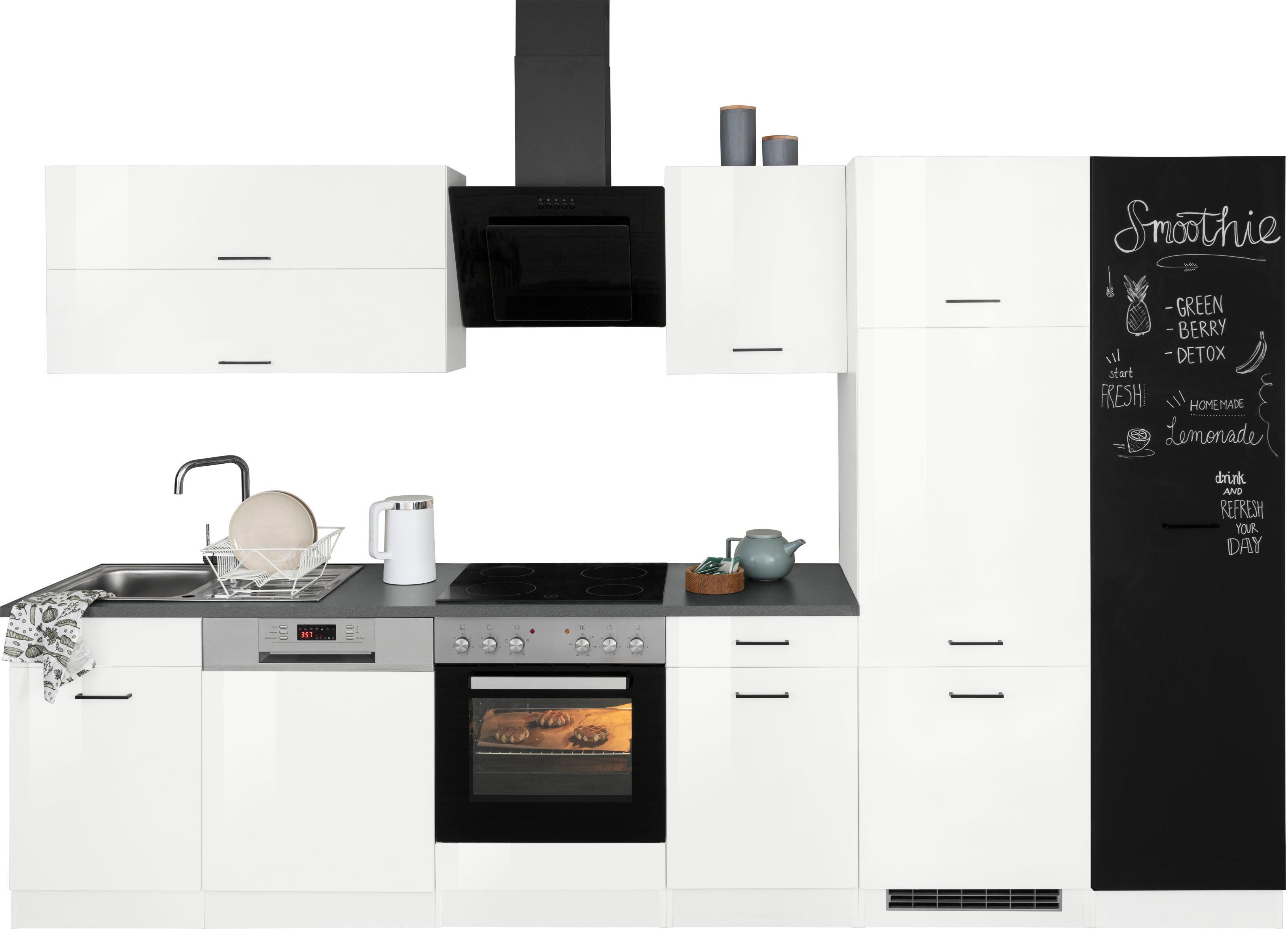 Küchenzeile KOCHSTATION "KS-Trier", weiß (küche: weiß, korpus: weiß, arbeitsplatte: anthrazit), B:330cm T:60cm, Komplettküchen-Sets, Küchenzeile, ohne E-Geräte, Breite 330 cm