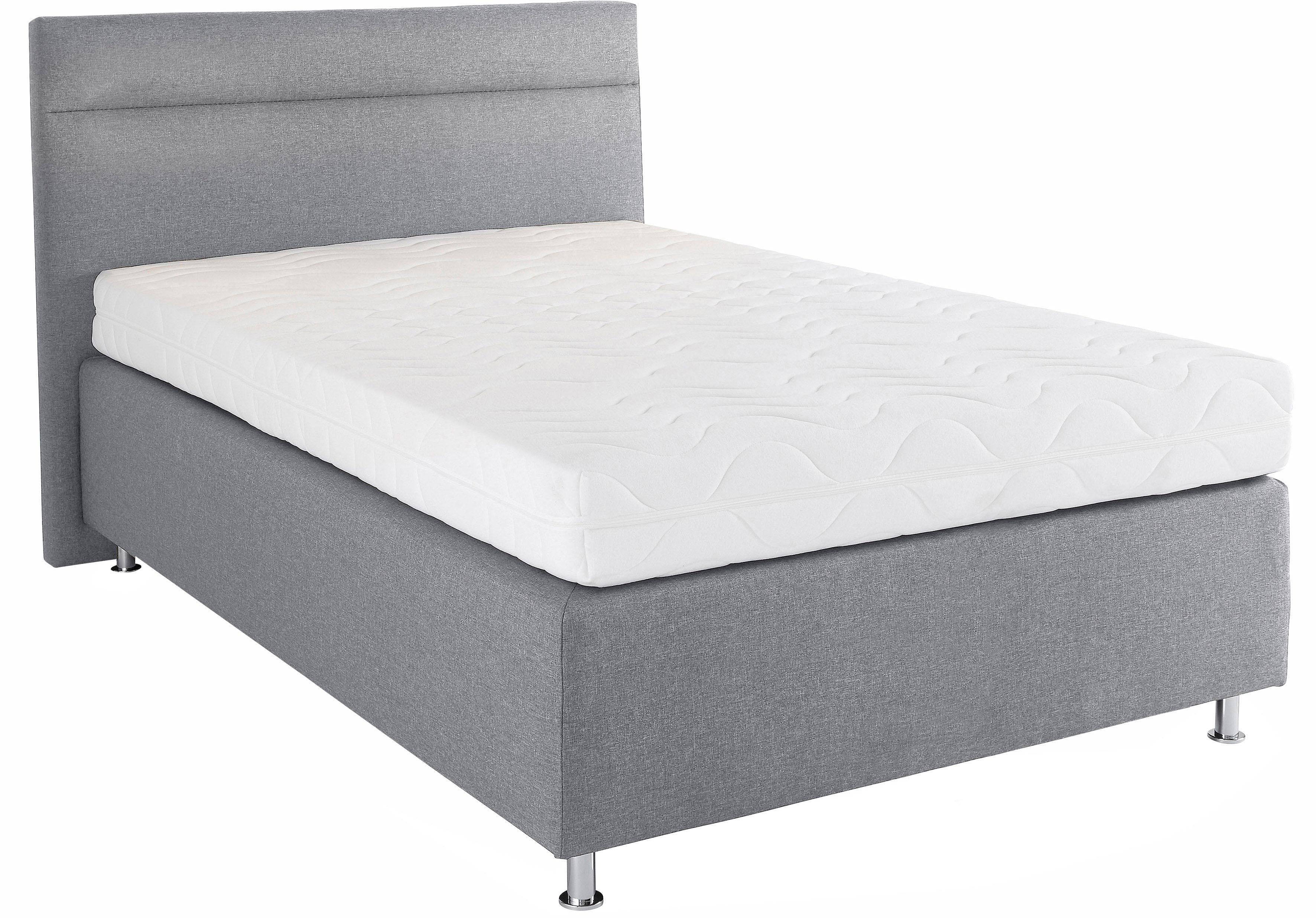 Boxspringbett, grau (strukturstoff grau), ohne LED-Beleuchtung, Liegefläche B/L: 120cm x 200cm, H3, Bonnell-Federkernmatratze, Bezug Unterbox und Kopfteil: Strukturstoff (77% Polyester und 23% Viskose);Bezug Obermatratze 100% Polyester, waschbar bis 60C, WESTFALIA SCHLAFKOMFORT, Komplettbetten, Boxspringbett, wahlweise mit LED-Beleuchtung