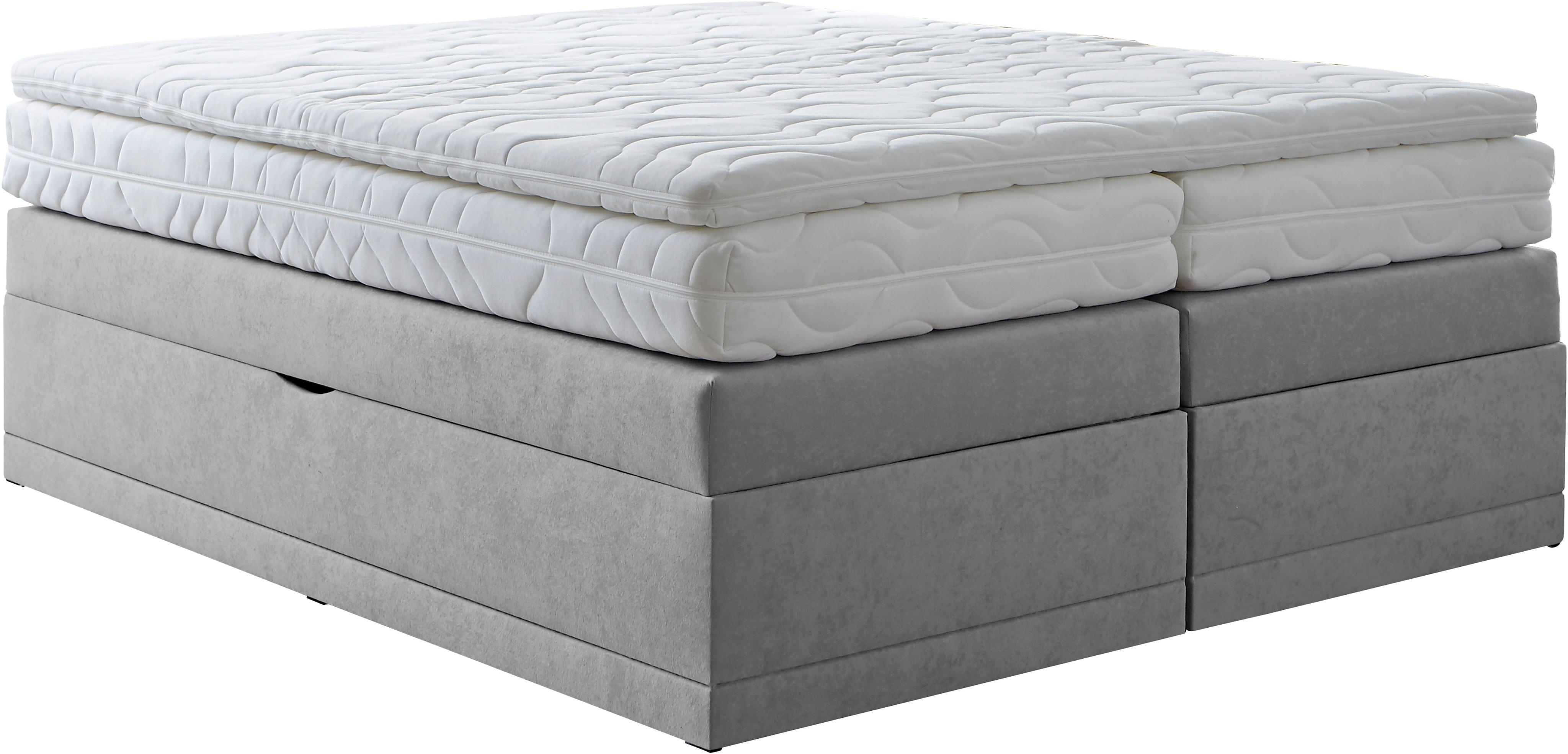 Boxspringbett "Ibiza in den Breiten 160x200, 180x200cm & 200x200cm", grau, B:180cm L:200cm, WESTFALIA SCHLAFKOMFORT, Komplettbetten, Boxspringbett