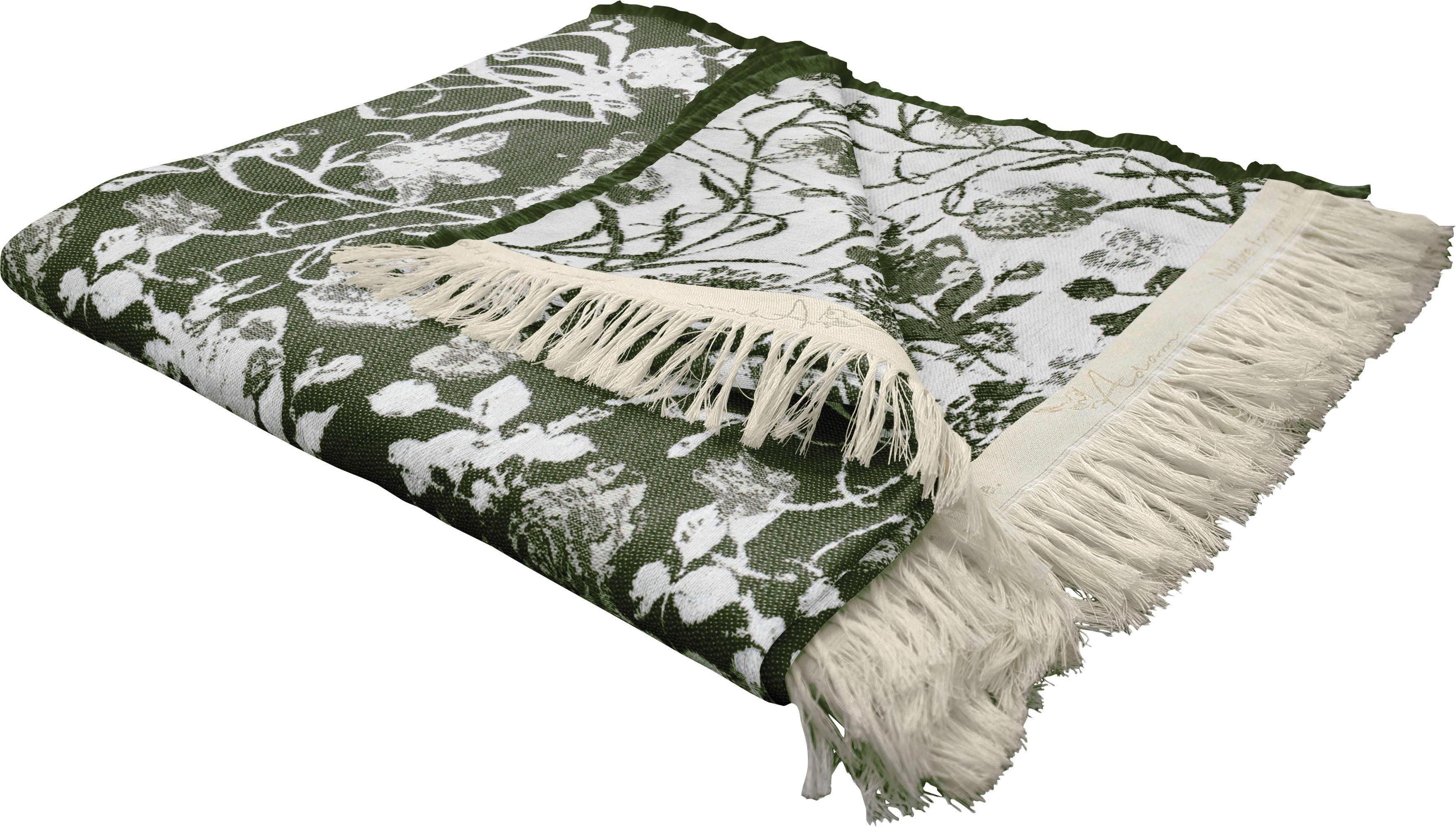 Wohndecke ADAM "Flower Cuvée", braun (schlamm), B:145cm L:190cm, Baumwolle, Wohndecken, Wohndecke, im floralem Design, Kuscheldecke