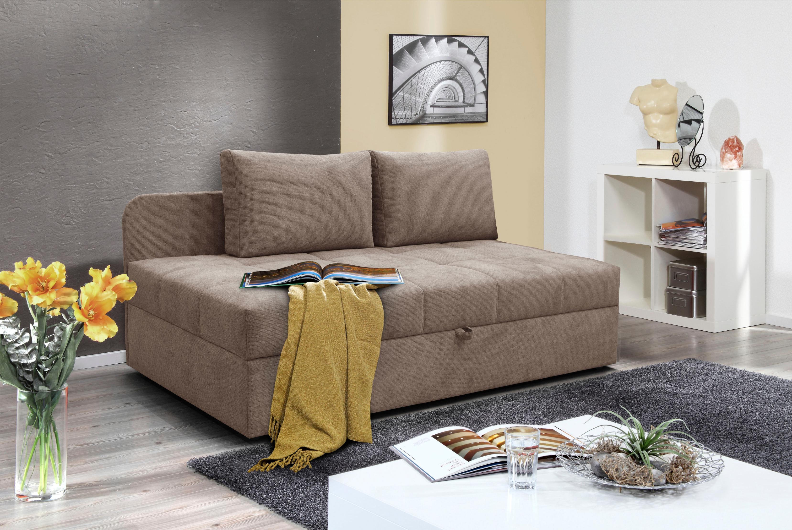 Schlafsofa ALINA "Marla", braun (hellbraun xbo 2), B:201cm H:73cm T:95cm, Struktur fein XBO (100% Polyester), Sofas, Schlafsofa, inkl. Stauraum und 2 Rückenkissen