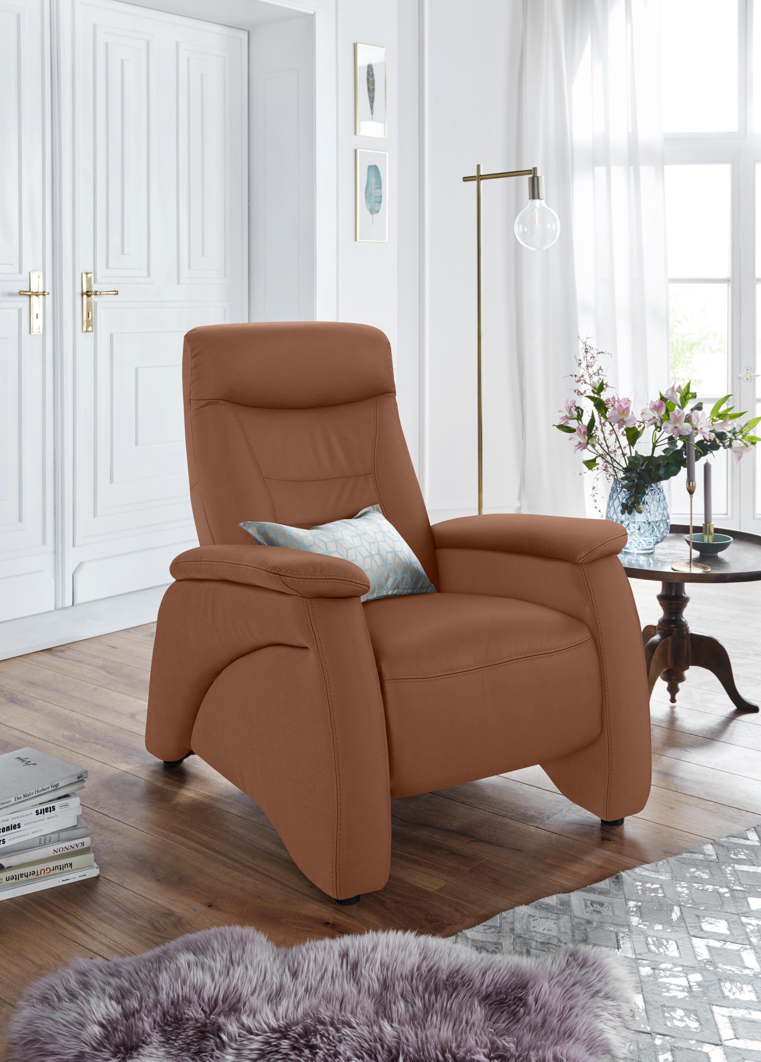Relaxsessel EXXPO - SOFA FASHION "Ascoli, Relaxsessel, Loungesessel, Hochlehnsessel", braun (cognac), B:88cm H:106cm T:99cm, NaturLEDER (echtes Rindsleder) in Sitz und Rücken. Korpus in passendem Kunstleder SOFTLUX bezogen;Webvelours (82% Polyester, 8% Nylon);Velours in Lederoptik (100% Polyester), Sessel, Relaxsessel, mit Relaxfunktion