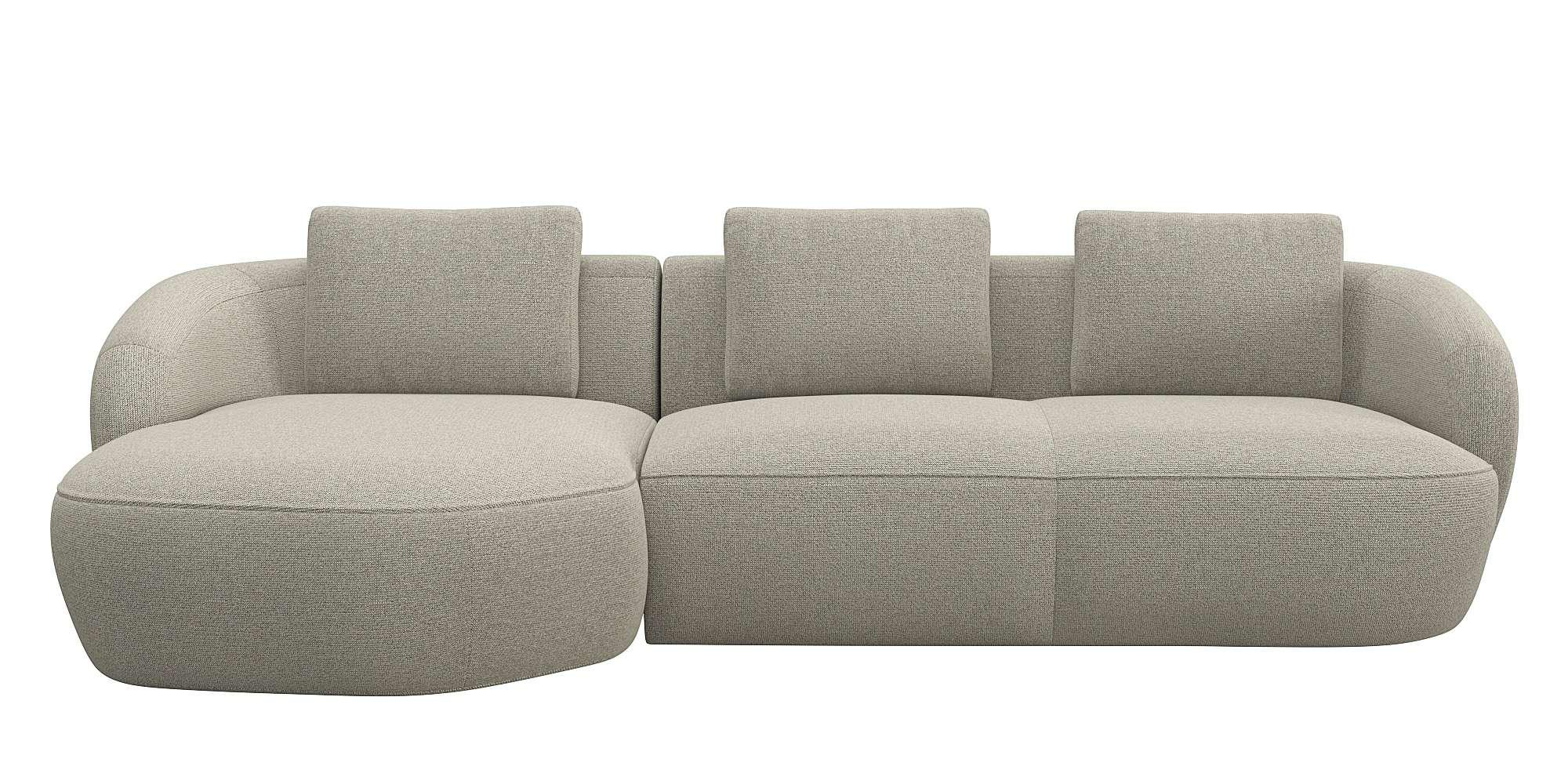 Wohnlandschaft FLEXLUX "Torino, rund, L-Form, Sofa-Ecke mit Recamiere, Longchair-Sofa", beige (natural), B:276cm H:85cm T:146cm, Sofas, Wohnlandschaft, Modernes, organisches Sofa-Design, Kaltschaum, Wellenunterfederung