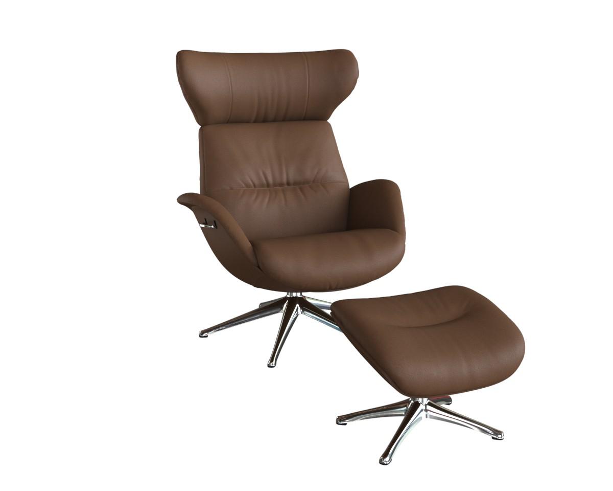 Relaxsessel FLEXLUX "Fernsehsessel More, ergonomisch, drehbar, robuster Fuß, Scandi", braun (modern cognac braun), B:90cm H:107cm T:89cm, 100% Echtleder, Sessel, Relaxsessel, Rücken- & Kopfteilverstellung, hervorragender Komfort, pflegeleicht