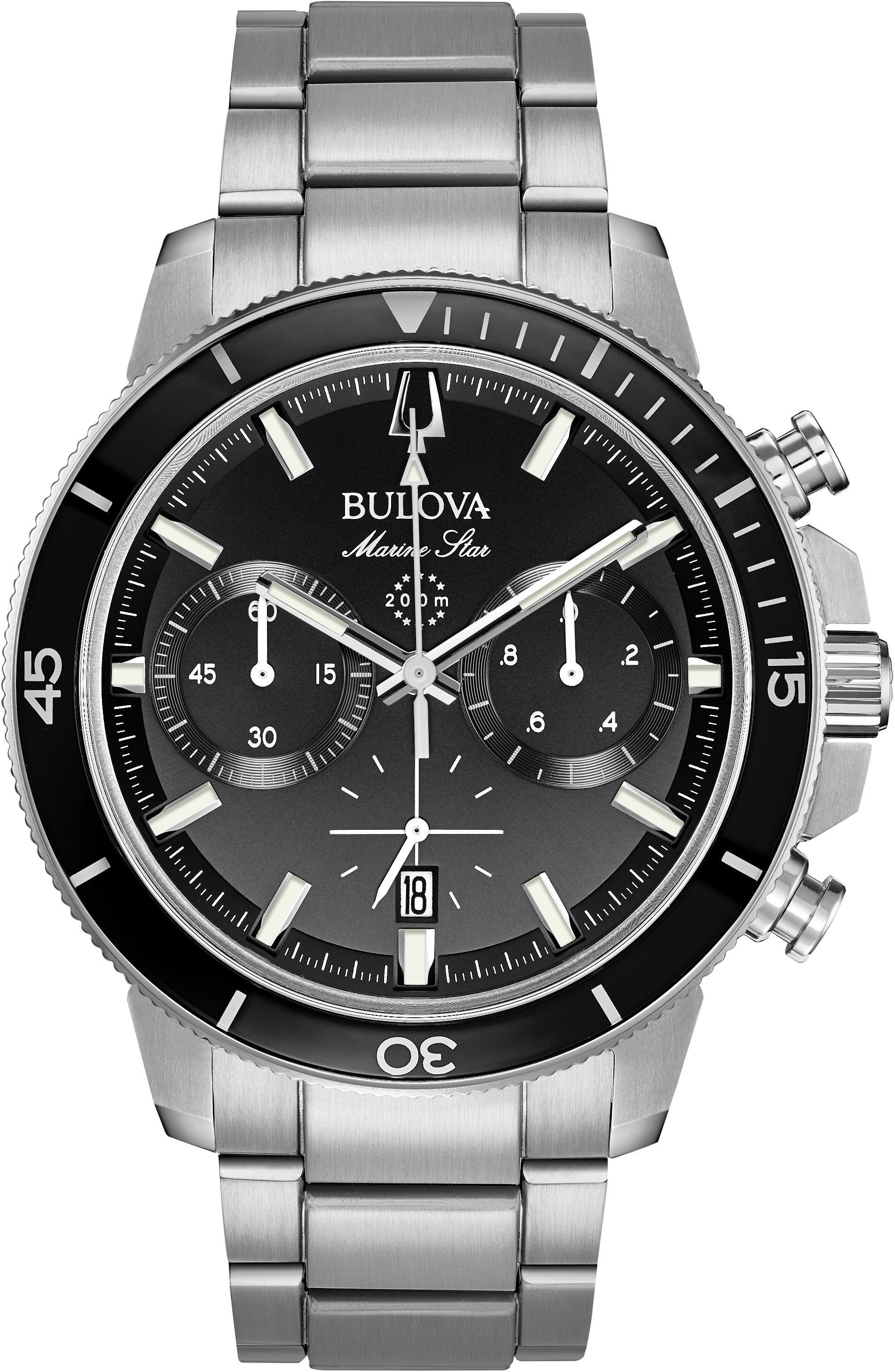 Chronograph BULOVA "Marine Star", silber (silberfarben, schwarz), Armbanduhren, Herren, Chronograph, Armbanduhr, Quarzuhr, Herrenuhr, Edelstahlarmband, Datum