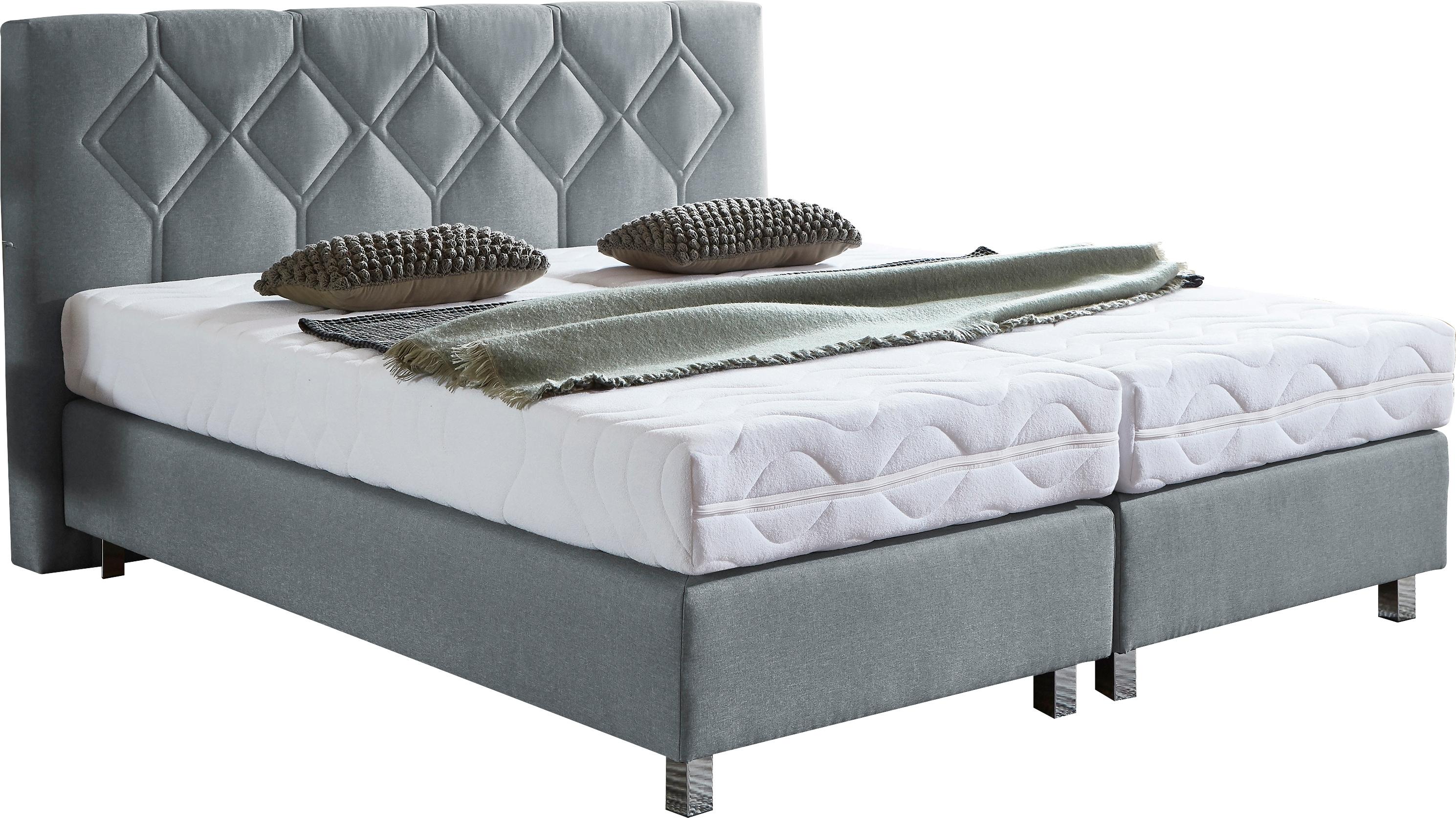 Boxspringbett "Phönix", grau, B:175cm L:210cm, Bezug Bett: Microvelours (100% Polyester) oder Feinstruktur (100% Polyester);Bezug Bonnell-Federkernmatratze: 100% Polyester;Bezug Kaltschaummatratze: 100% Polyester;Bezug Tonnentaschenfederkernmatratze: 80% Baumwolle, 20%Polyester, WESTFALIA SCHLAFKOMFORT, Komplettbetten, Boxspringbett
