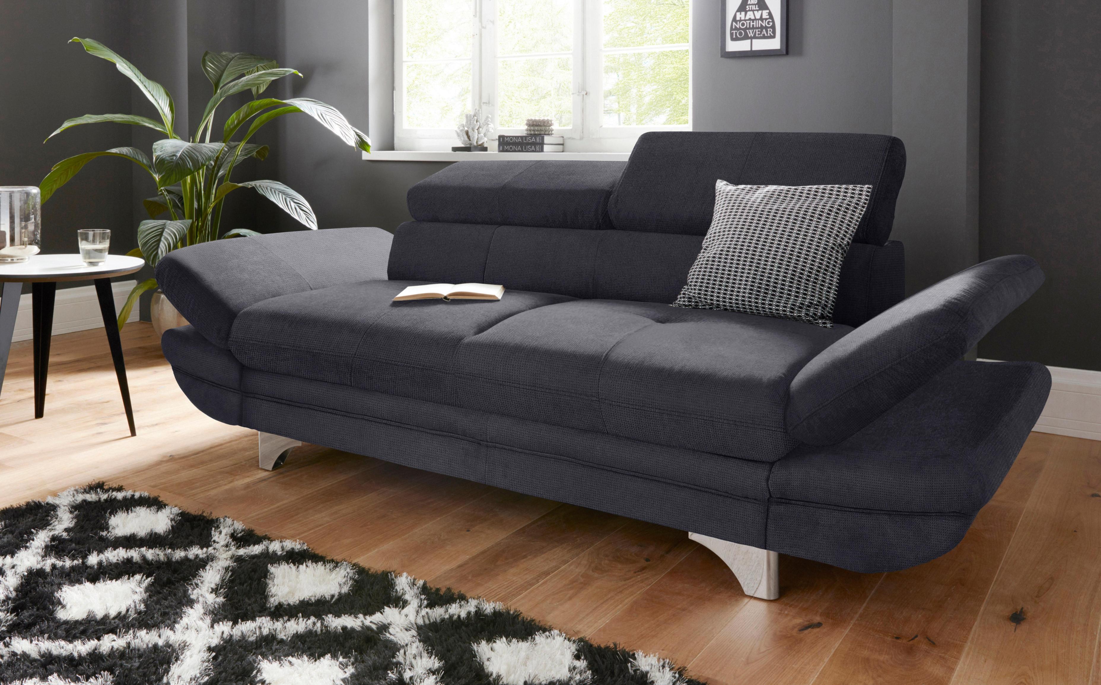 2-Sitzer COTTA "Enterprise", schwarz, B:218cm H:75cm T:104cm, Struktur (100% Polyester );Chenille (90% Polyester; 10% Polyamid ), Sofas, 2-Sitzer, Big-Sofa, mit Armteilverstellung & Kopfteilverstellung
