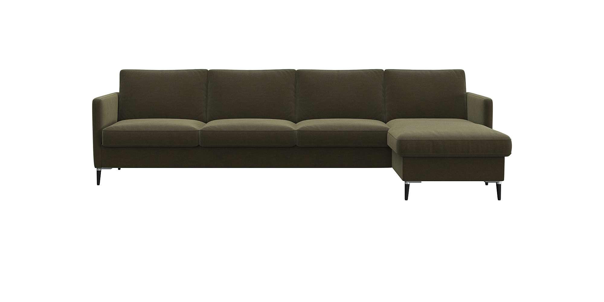 Ecksofa FLEXLUX "Fiore, L-Form, bequem und komfortabel durch hochwertigem Sitzaufbau", grün (moss grün), B:280cm H:85cm T:159cm, Sofas, Ecksofa, schmale Armlehnen, Kaltschaum, Füße Alu+schwarz