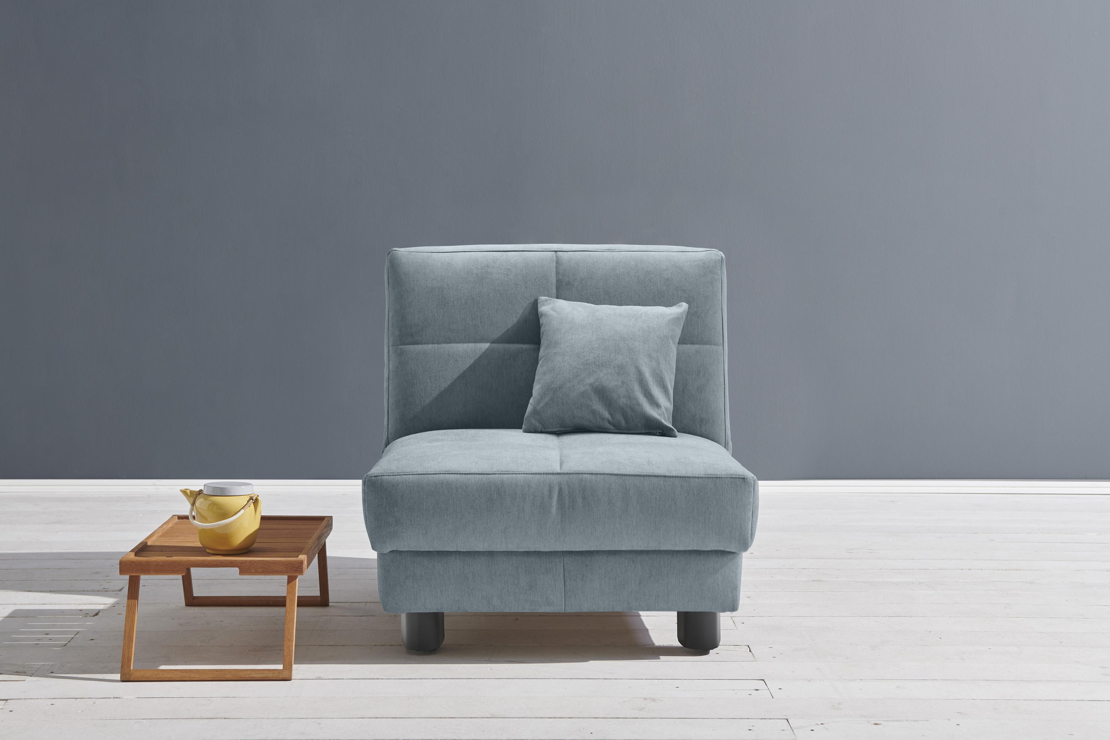 Schlafsofa ELL + ELL "Tilda", blau (hellblau), B:85cm H:90cm T:100cm, 100% Polyester, Sofas, Schlafsofa, Breite 85 cm, inkl. 1 Zierkissen