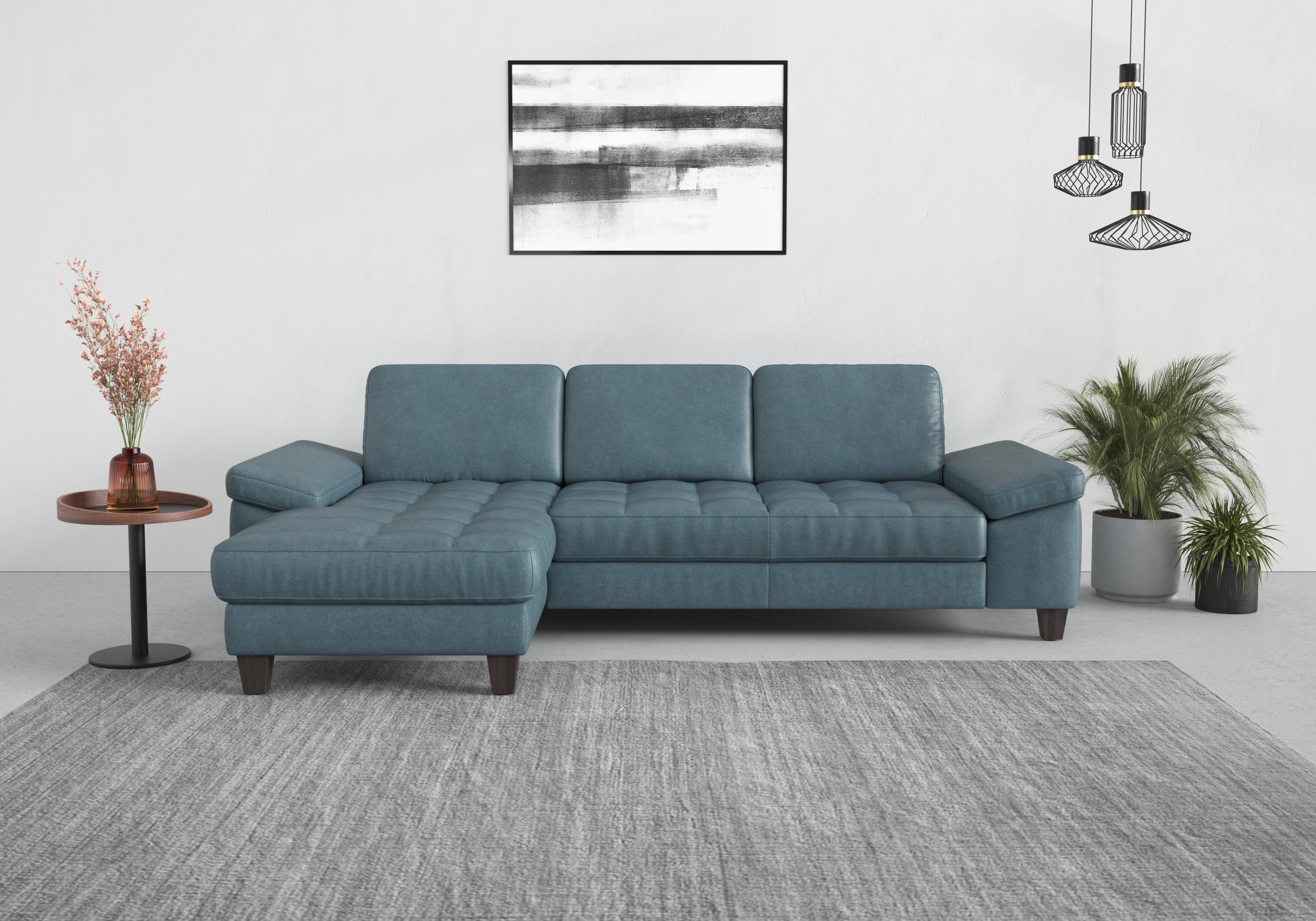 Ecksofa SIT & MORE "Westham L-Form", bunt (graublau), B:275cm H:88cm T:172cm, 100% Polyester, Sofas, Ecksofa, Recamiere, mit oder ohne Bettfunktion, Bettkasten, Füße wengefarben