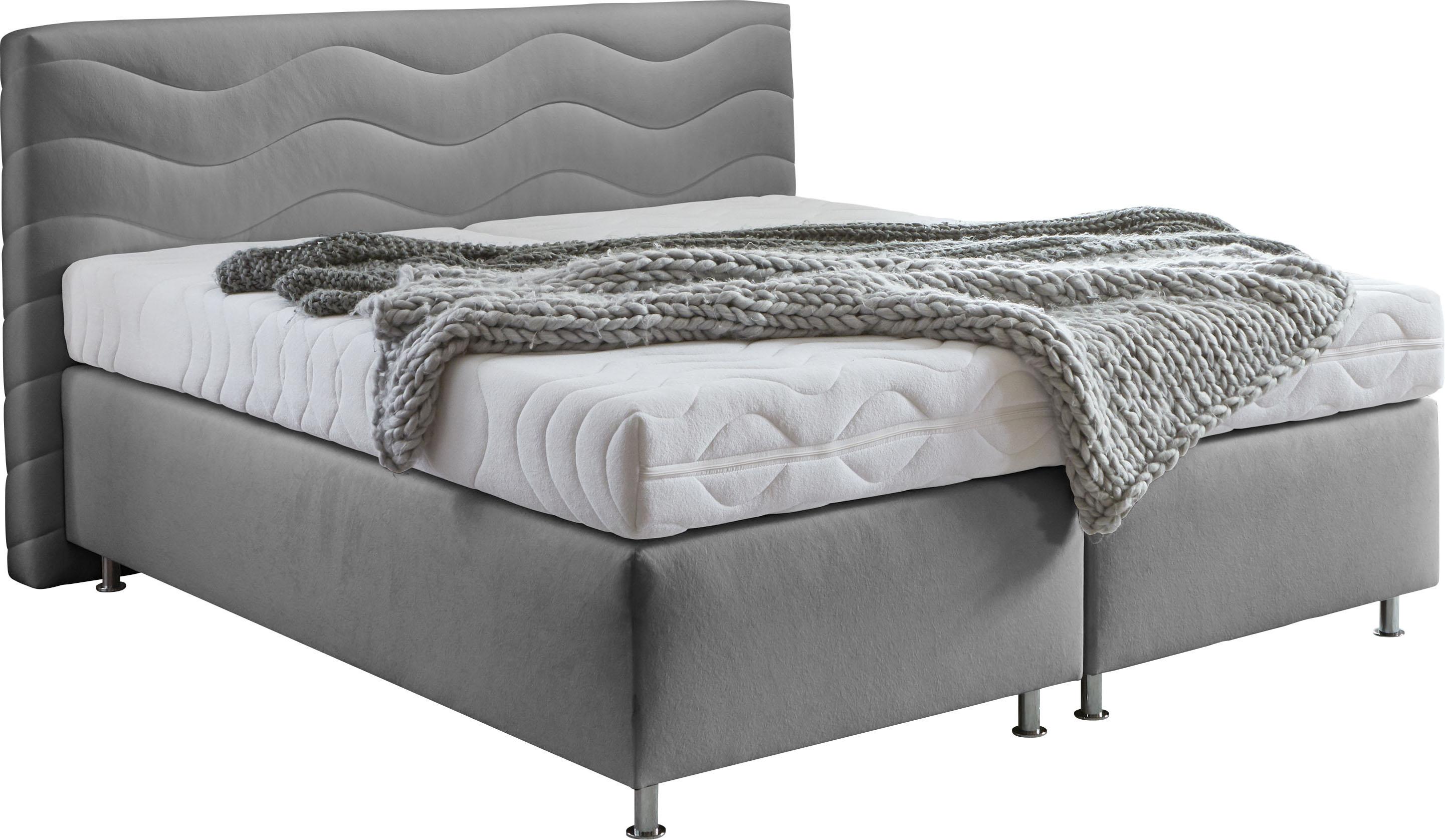 Boxspringbett "Sigma", grau, B:215cm L:210cm, Bezug Bett: Microvelours (100% Polyester) oder Feinstruktur (100% Polyester);Bezug Bonnell-Federkernmatratze: 100% Polyester;Bezug Kaltschaummatratze: 100% Polyester;Bezug Tonnentaschenfederkernmatratze: 80% Baumwolle, 20%Polyester, WESTFALIA SCHLAFKOMFORT, Komplettbetten, Boxspringbett