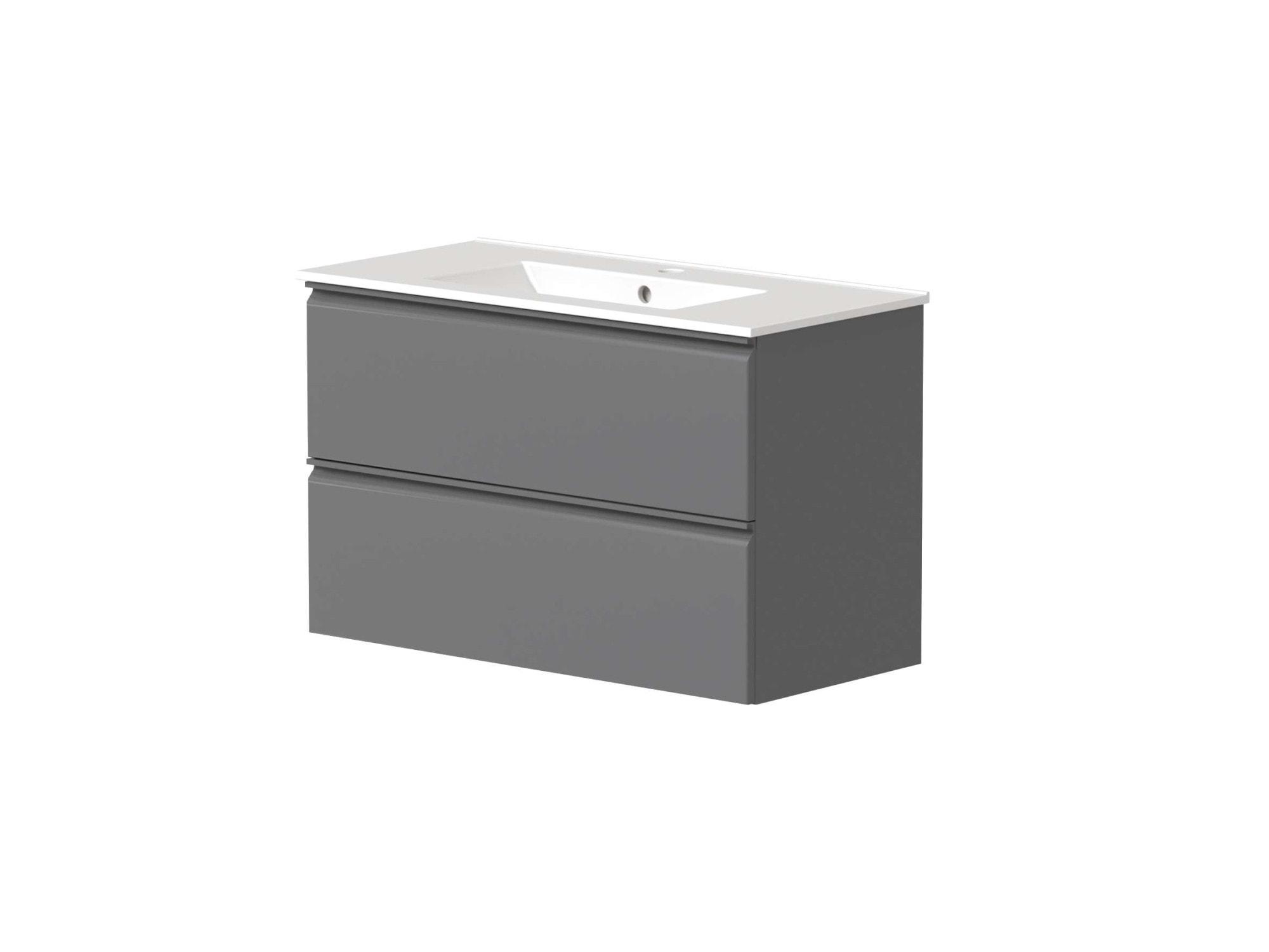 Waschtisch WELLTIME "Cosmos in verschiedenen Ausführungen inkl. Waschbecken", grau (grau, grau), B:81cm H:51,8cm T:39cm, FSC-zertifizierter Holzwerkstoff, Waschtische, Waschtisch, Badmöbel, Waschplatz mit 2 Schubladen, Soft-Close-Funktion, FSC