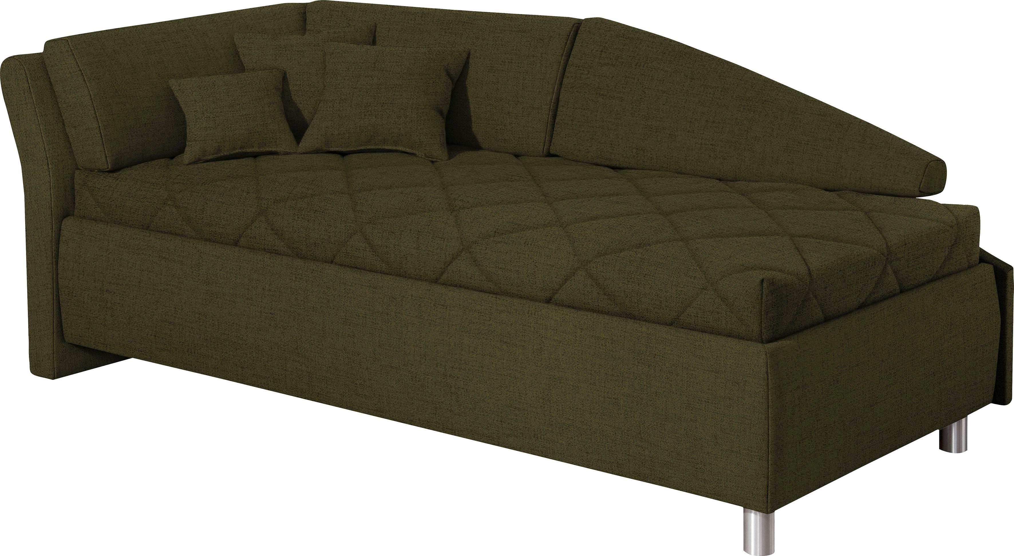 Schlafsofa ALINA "Lindsay", grün (olivgrau tmd 3), B:223cm H:80cm T:112cm, Struktur TMD (100% Polyester), Sofas, Schlafsofa, Bettkasten, Zierkissen-Set aus: 2 Stk. 40x40cm, 1 Stk. 30x30cm