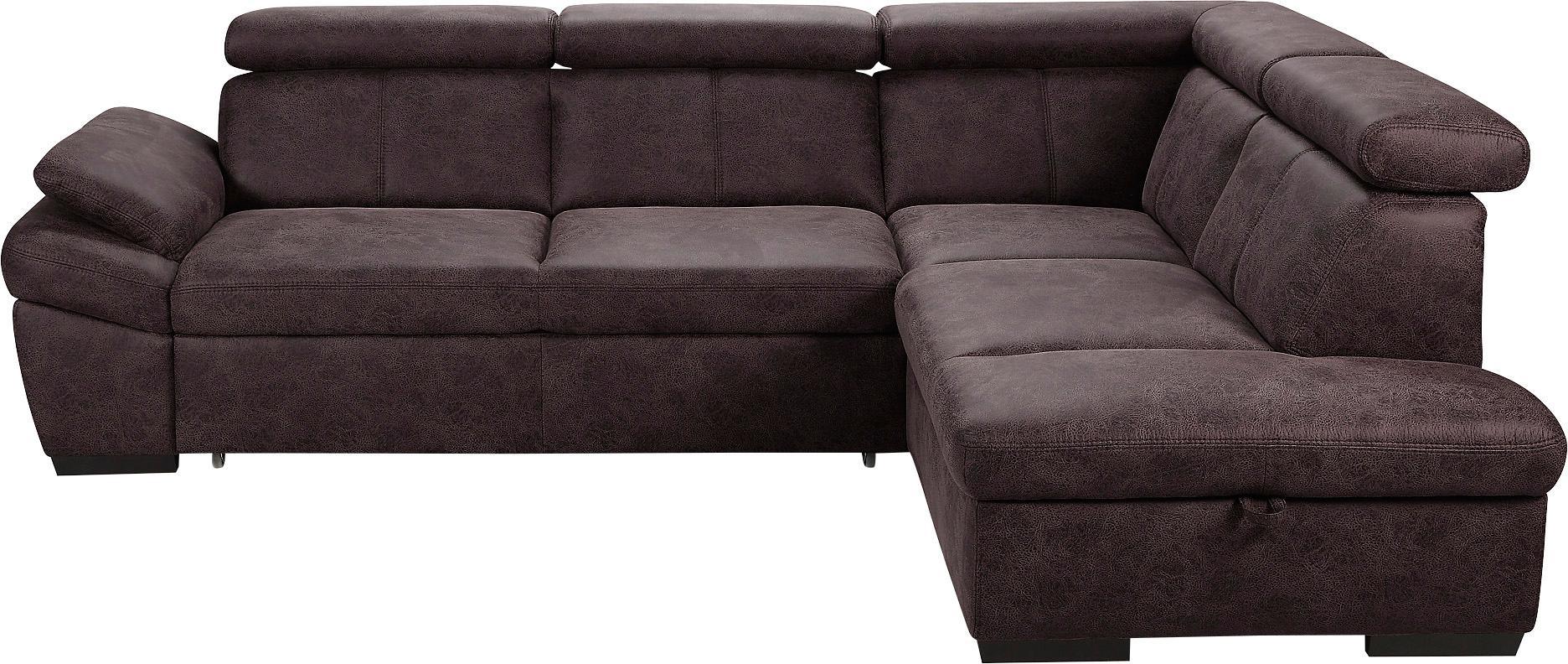 Ecksofa EXXPO - SOFA FASHION "Salerno, Funktionssofa, hoher Sitzkomfort, Breite 268cm, L-Form", braun (dunkelbraun), B:268cm H:77cm T:204cm, NaturLeder;Primabelle-Microfaser (100% Polyester);Luxus-Kunstleder, Sofas, Ecksofa, inkl. Kopf- und Armteilverstellung, wahlweise mit Bettfunktion