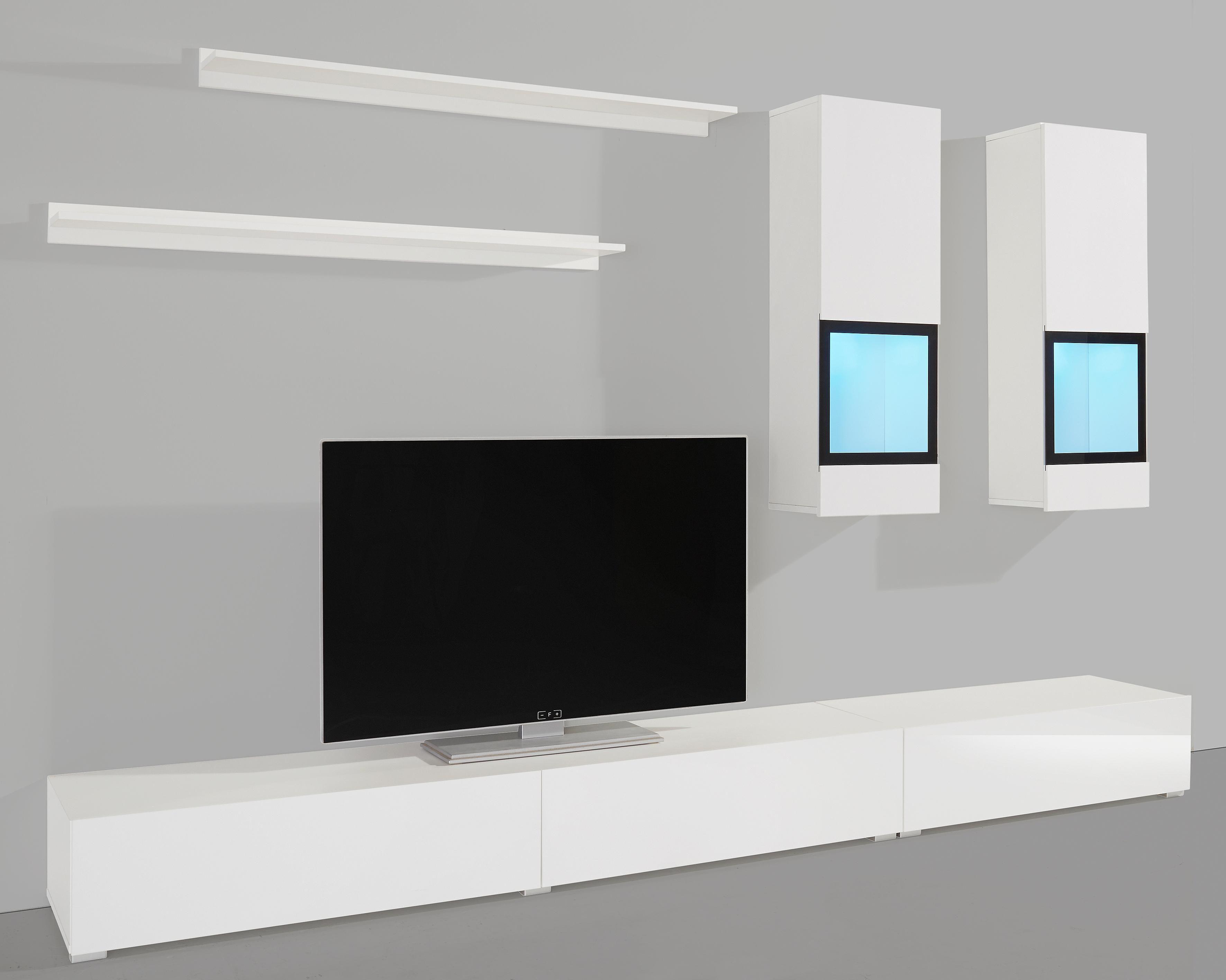 Wohnwand OTTO HOME "Baros", weiß (weiß, weiß hochglanz), B:270cm, Kastenmöbel-Sets, Wohnwand