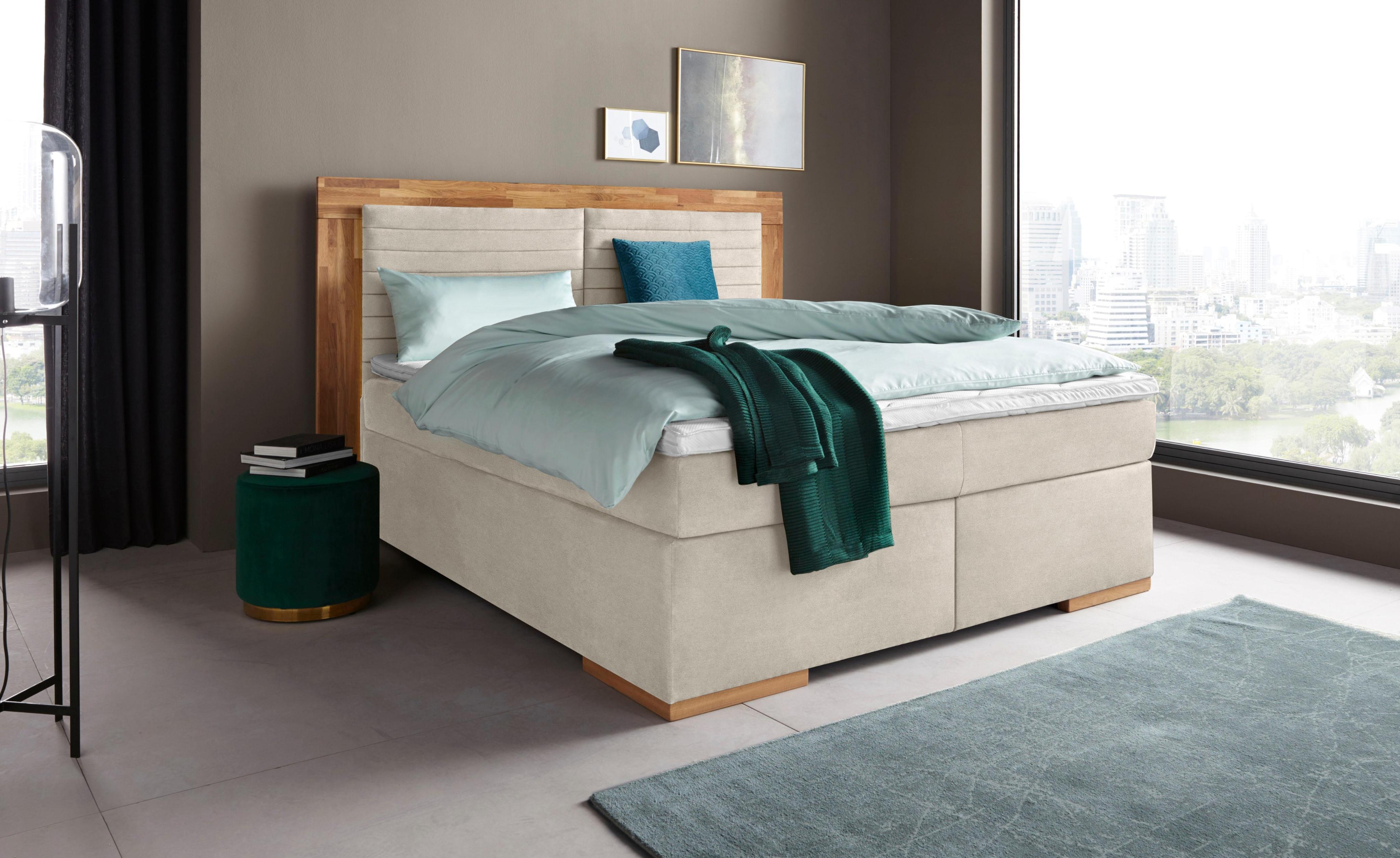 Boxspringbett HOME AFFAIRE "Cup", beige, B:190cm L:206cm, Bezug: Luxus-Microfaser (100% Polyester);Bezug: Microfaser (100% Polyester), Komplettbetten, Boxspringbett, mit Massivholzrahmen, mit Topper, in 2 Härtegraden, in 3 Breiten
