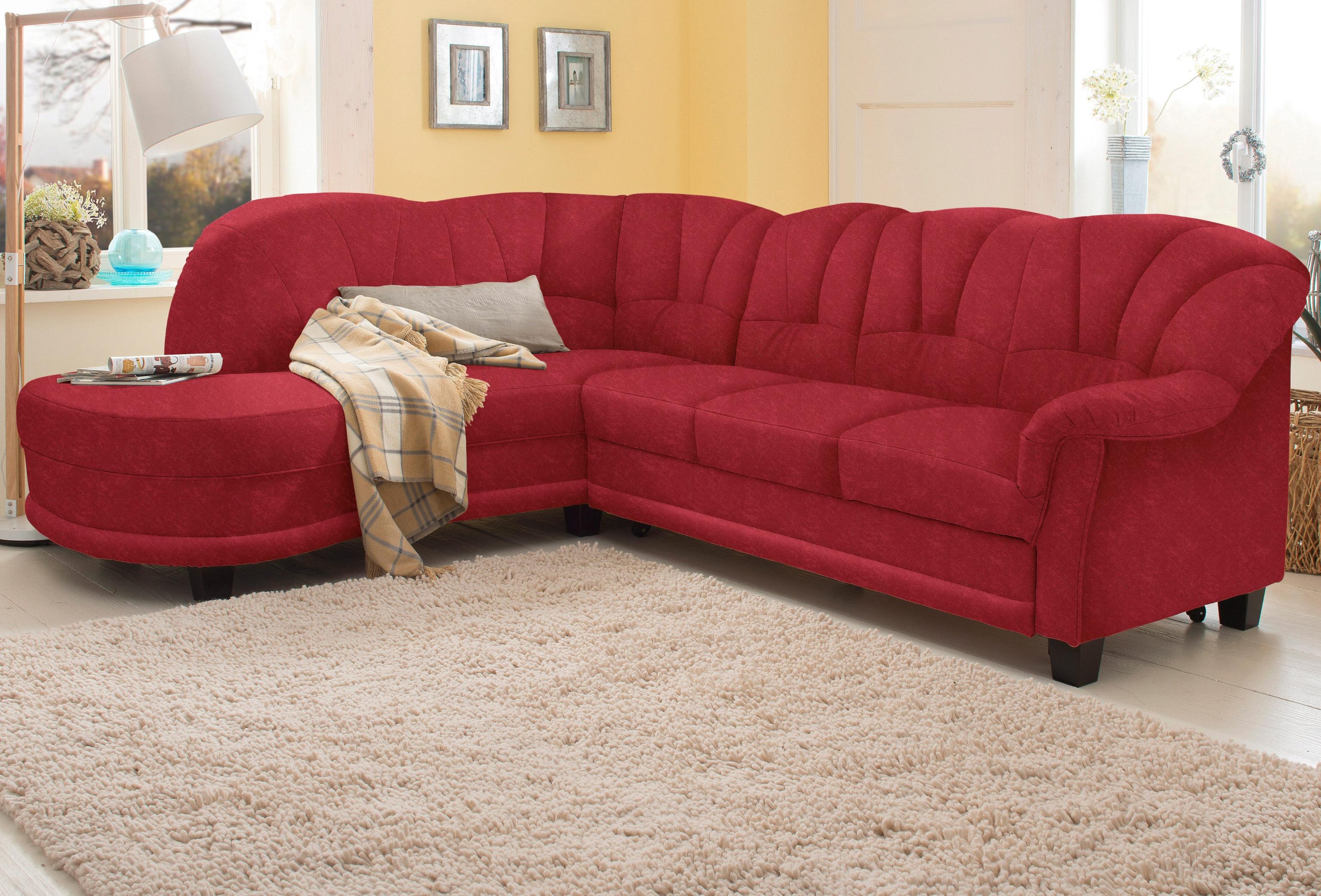 Ecksofa HOME AFFAIRE "Camelita, Landhaus Sofa, 2 Varianten: Recamiere- oder Ottomane, L-Form", rot (bordeaux), B:231cm H:86cm T:81cm, MELROSE/Struktur (100% Polyester);Microfaser PRIMABELLE (100% Polyester);MELROSE (100% Polyester), Sofas, Ecksofa, wahlweise mit Bettfunktion