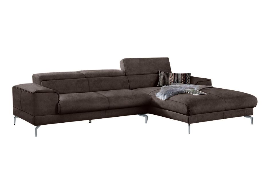 Ecksofa W.SCHILLIG "piedroo, Designsofa mit tollem Sitzkomfort, bequem und elegant, L-Form", braun (mocca s37), B:303cm H:70cm T:193cm, Stoff S37 (100% Polyester): Luxus-Microfaser in Lederoptik, Sofas, Ecksofa, Kopfteilverstellung, wahlweise mit Sitztiefenverstellung, Breite 303cm
