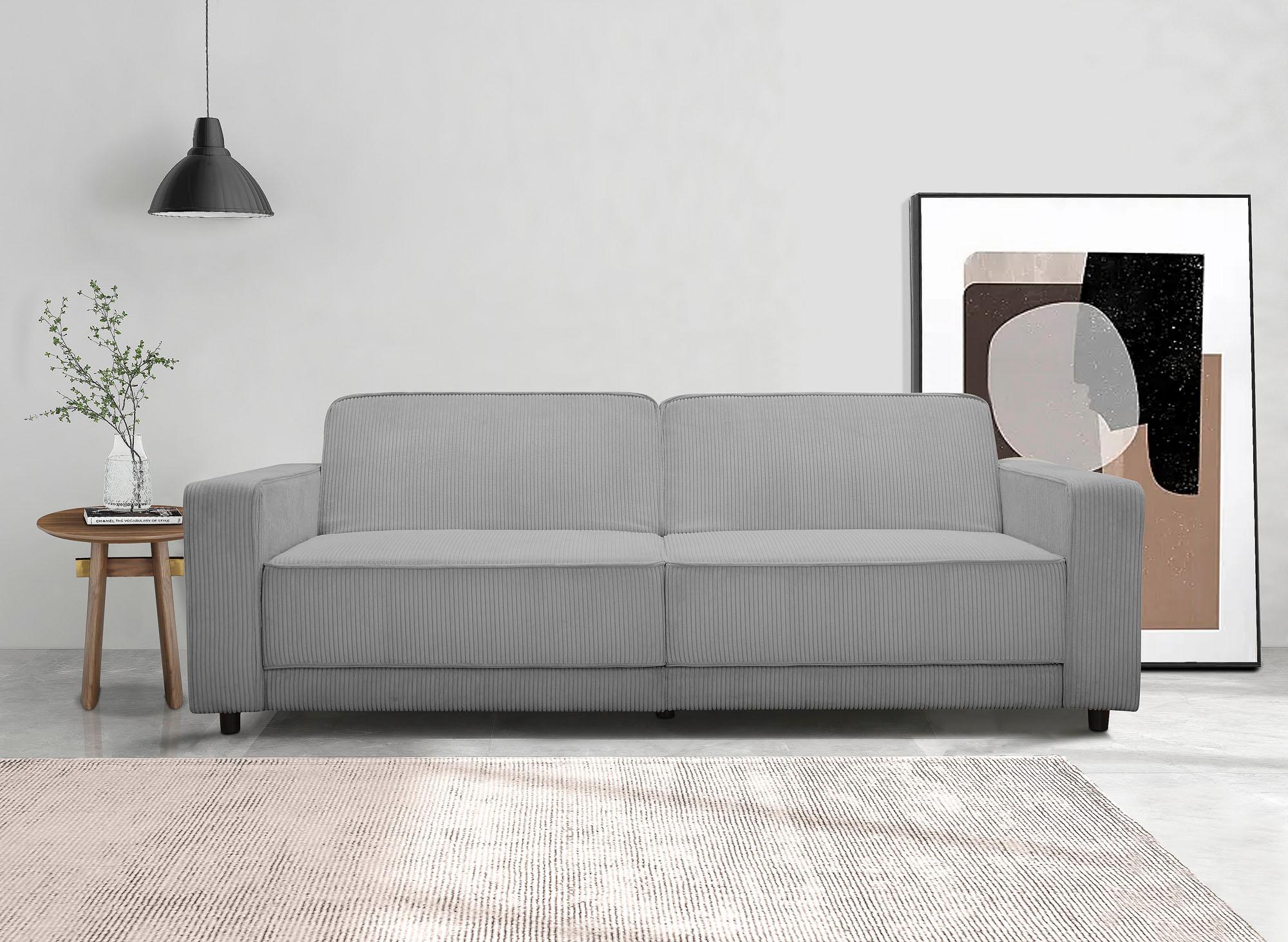 3-Sitzer DOREL HOME "ALLIE Schlafsofa 225 cm", grau, B:225cm H:82cm T:84cm, 100% Polyester, Sofas, 3-Sitzer, Bett-Funktion (108/190cm), trendiger Cord o. pflegeleichter Velours