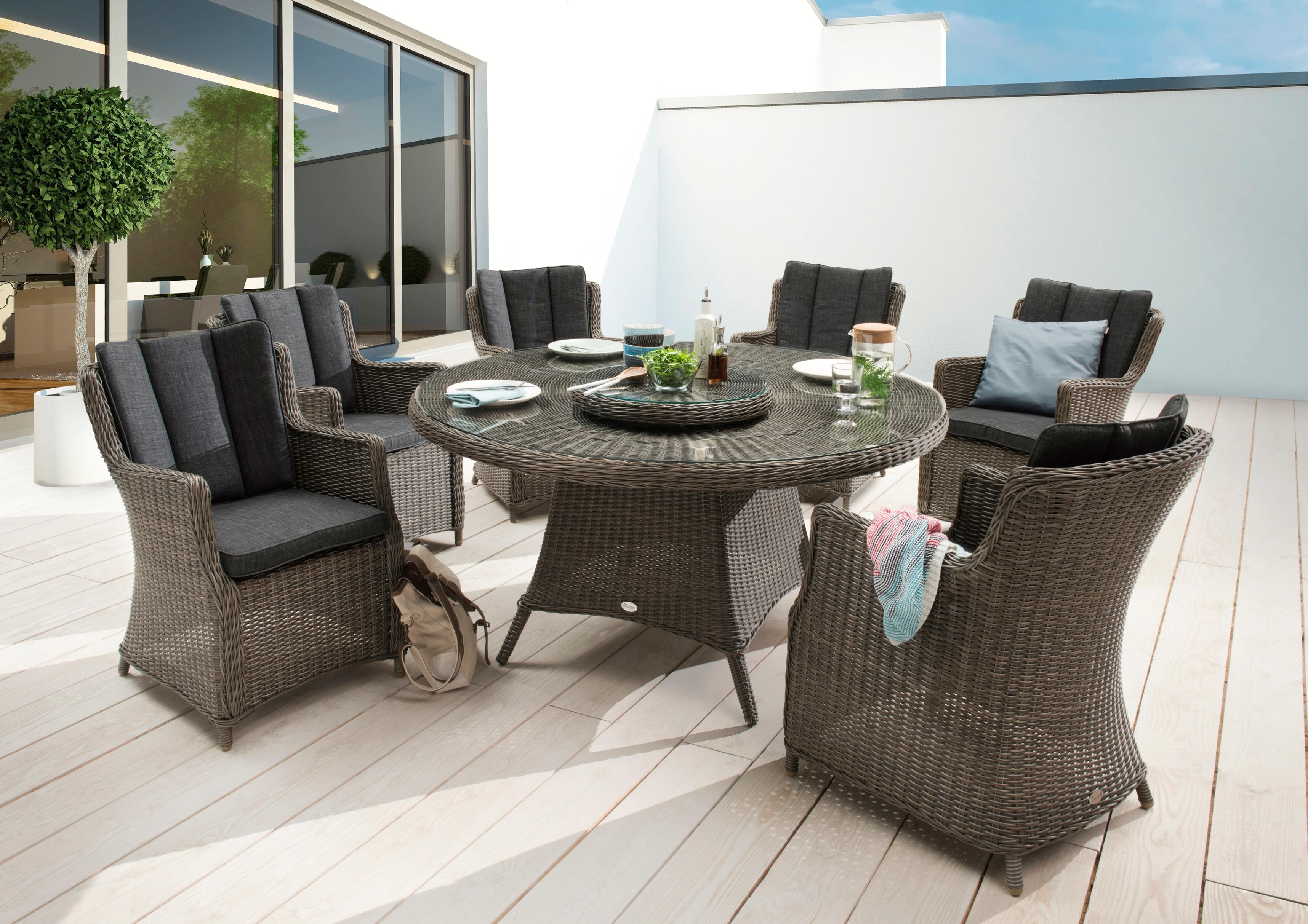 Garten-Essgruppe DESTINY "LUNA", grau, B:60cm H:87cm T:71cm, Obermaterial: 100% Polyester. Füllung: 50% Polyester, 50% Polyurethan, Sitzmöbel-Sets, Garten-Essgruppe, Aluminium, Polyrattan