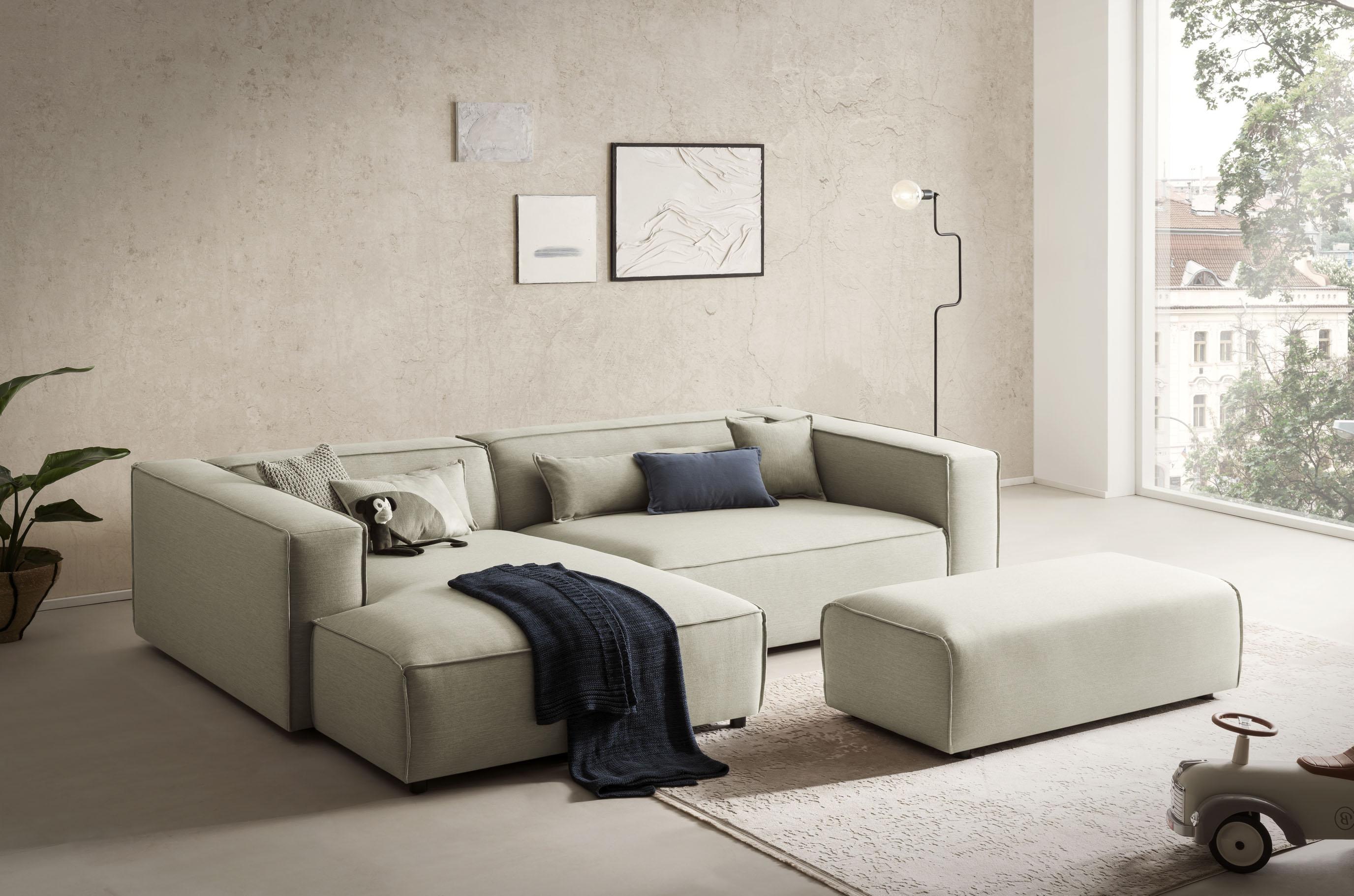 Ecksofa "PIARA XXL, L-Form, Schlaffunktion, Cord, Leinenoptik o. Strukturstoff", grün (hellgrün), B:288cm H:66cm T:198cm, 100% Polyester, LEGER HOME BY LENA GERCKE, Sofas, Ecksofa, Hocker stellbar zum Schlafsofa (Krokodilverbinder), tiefe Sitzfläche