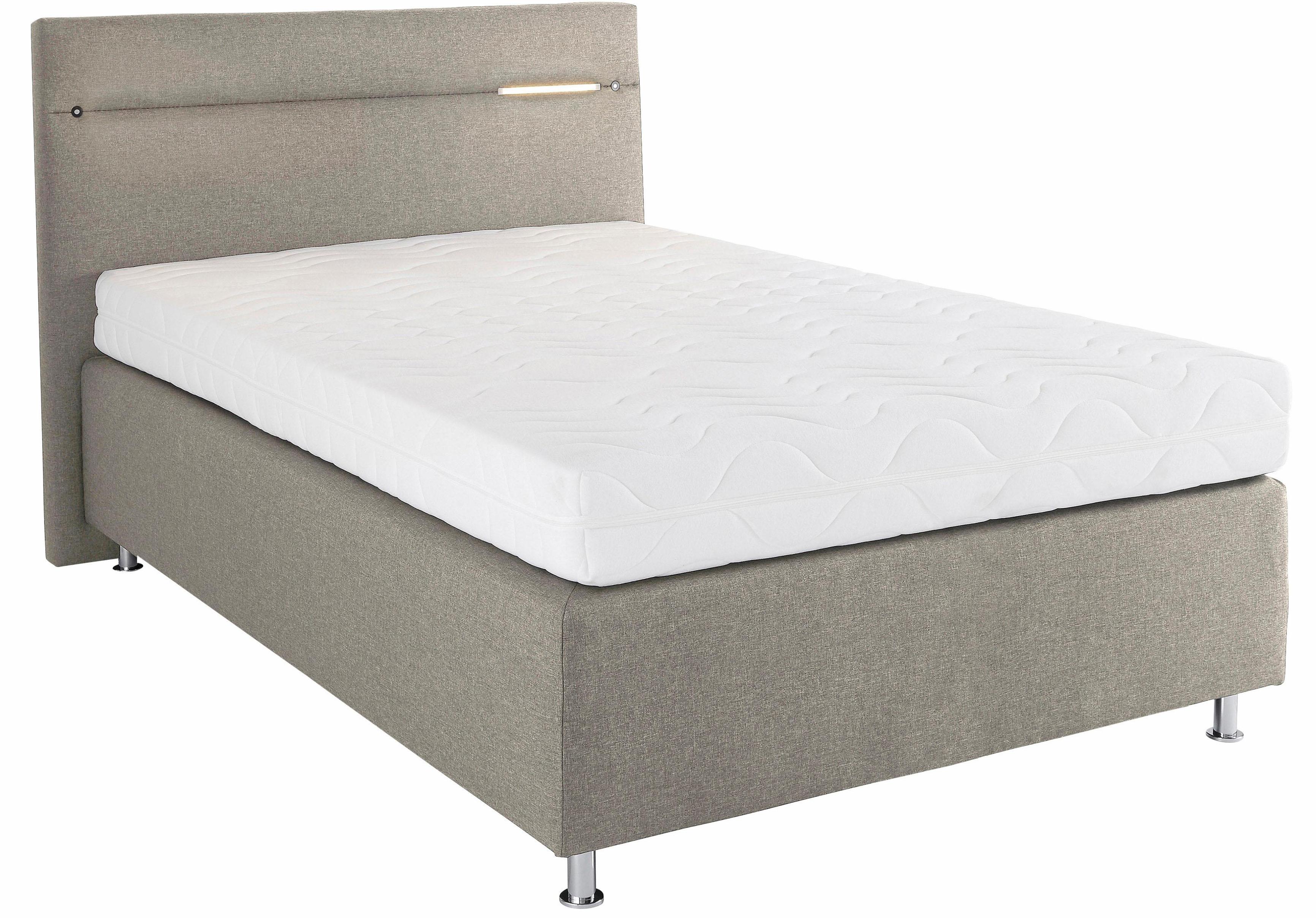 Boxspringbett, beige (struktustoff dunkelbeige), mit LED-Beleuchtung, Liegefläche B/L: 120cm x 200cm, H3, 7-Zonen-Kaltschaummatratze, Bezug Unterbox und Kopfteil: Strukturstoff (77% Polyester und 23% Viskose);Bezug Obermatratze 100% Polyester, waschbar bis 60C, WESTFALIA SCHLAFKOMFORT, Komplettbetten, Boxspringbett, wahlweise mit LED-Beleuchtung