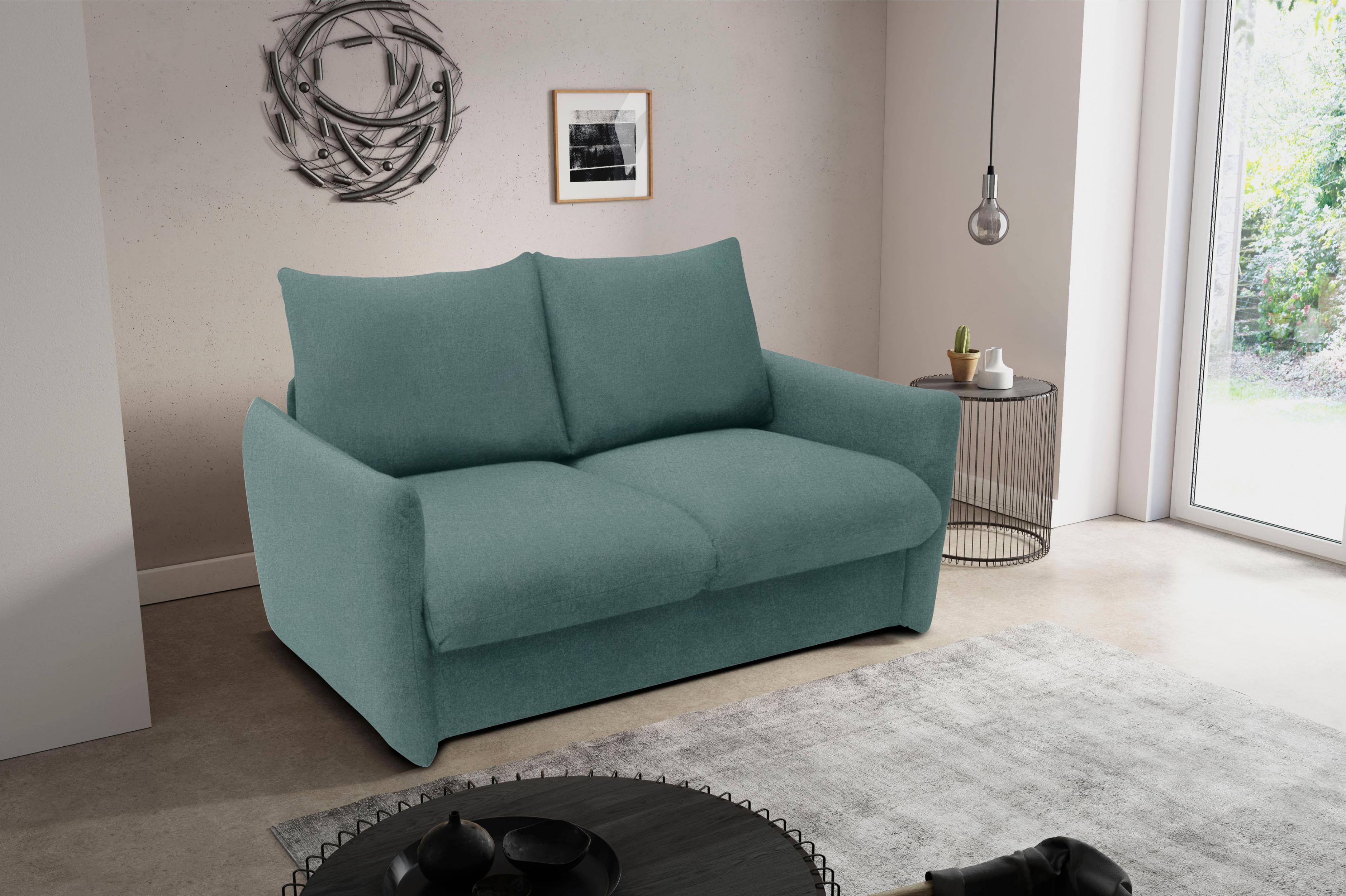 Schlafsofa DOMO COLLECTION "700023 Schlaffunktion, Federkern, 2-Sitzer, stabile Liegefläche", blau (petrol), B:165cm H:95cm T:100cm, 95% Polyester, 5% Nylon, Sofas, Schlafsofa, Sitzflächen einzeln ausklappbar zum Schlafen, Relaxen und Entspannen