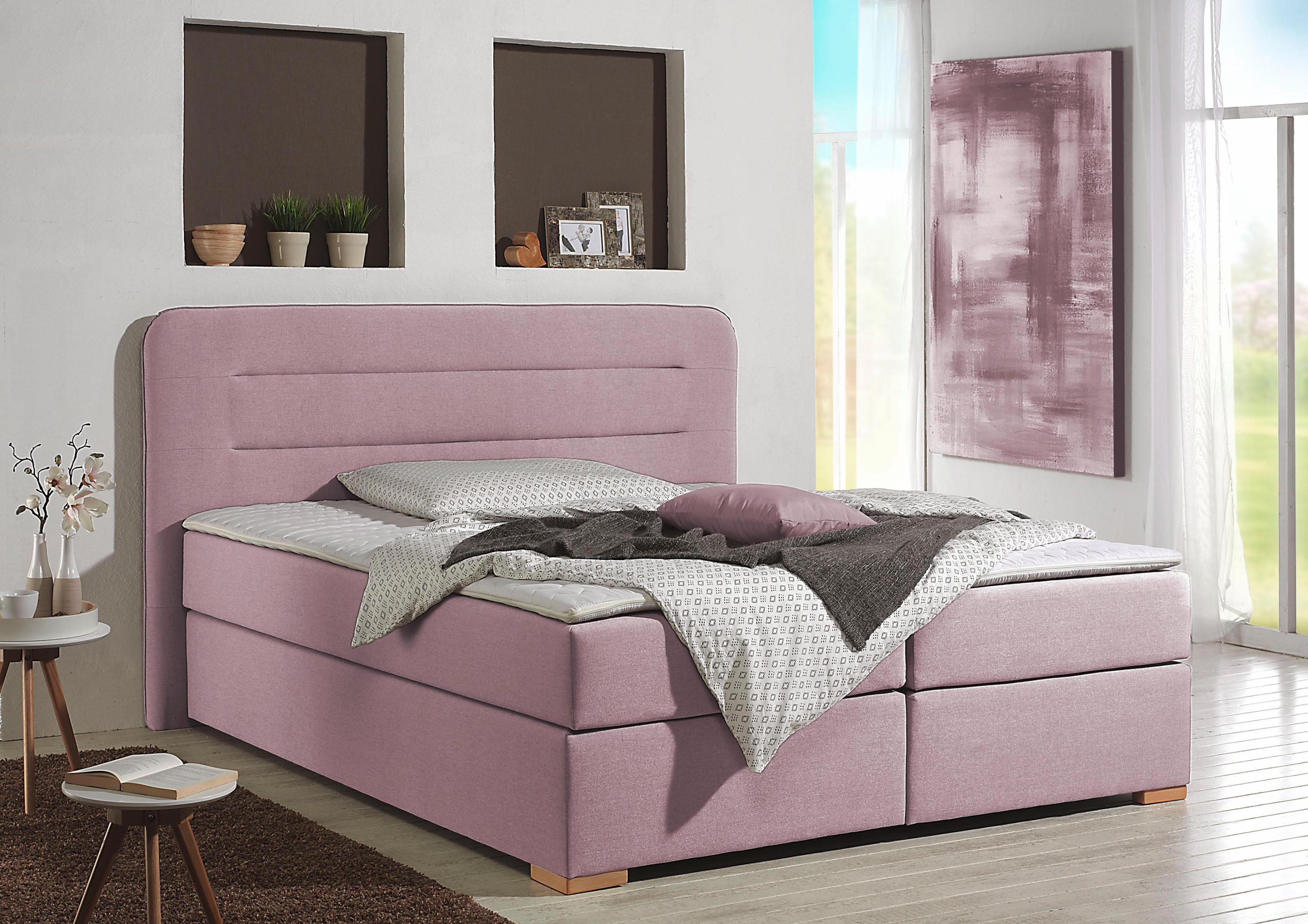 Boxspringbett HOME AFFAIRE "Manchester", rosa (rosé), B:120cm L:208cm, Strukturstoff-Bezug (100% Polyester), Komplettbetten, Boxspringbett, 5 Breiten, 3 Ausführungen, 2 Härtegraden, Topper, Steppung