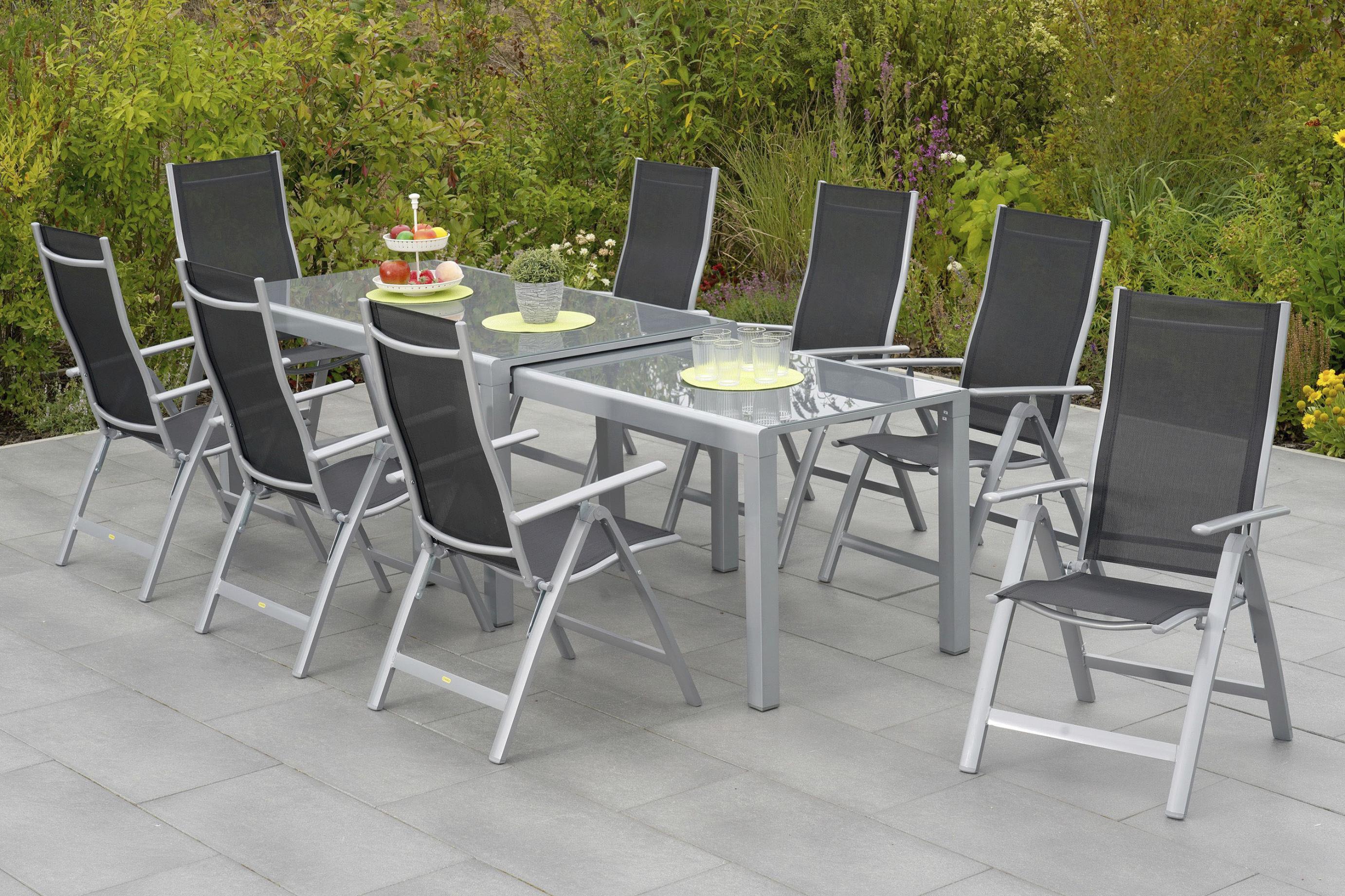 Garten-Essgruppe MERXX "Carrara", schwarz (silber, schwarz), Polyester, Aluminium, Polyester, Sitzmöbel-Sets, Garten-Essgruppe