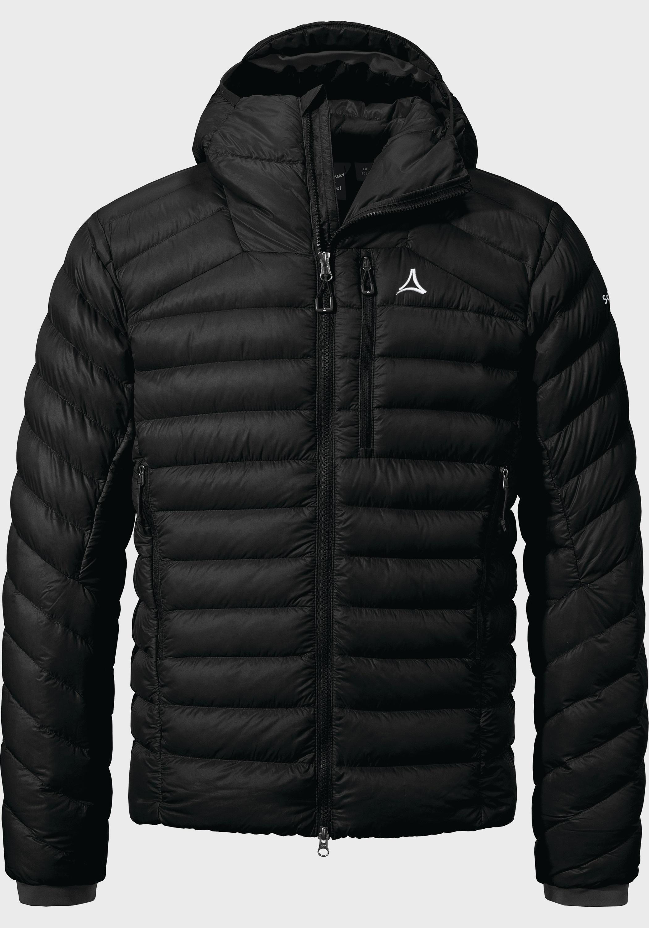 Outdoorjacke SCHÖFFEL "Down Jacket Silvretta M", Herren, Gr. 48, schwarz (9990, schwarz), Oberstoff: 100% Nylon; Futter: 100% Nylon; ENTHÄLT NICHTTEXTILE TEILE TIERISCHEN URSPRUNGS; Füllung: 100% Daune, regular fit, hoch geschlossener Ausschnitt, Jacken Outdoorjacke