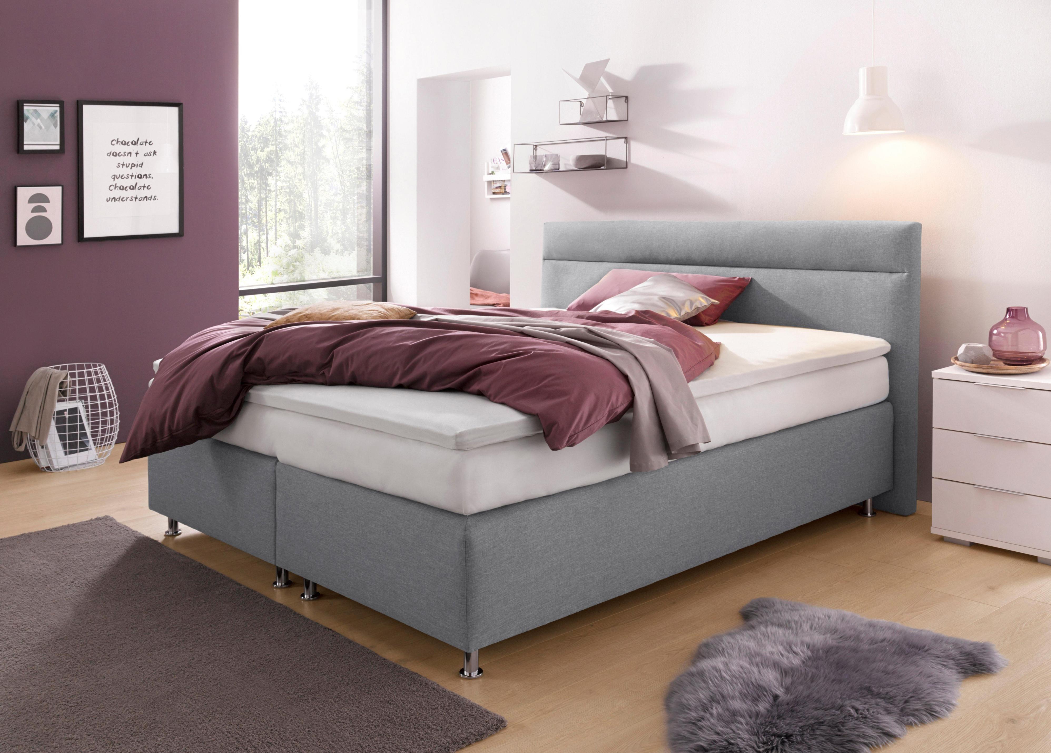Boxspringbett, grau (strukturstoff grau), ohne LED-Beleuchtung, Liegefläche B/L: 180cm x 200cm, H2 + H2, Bonnell-Federkernmatratze, Bezug Unterbox und Kopfteil: Strukturstoff (77% Polyester und 23% Viskose);Bezug Obermatratze 100% Polyester, waschbar bis 60C, WESTFALIA SCHLAFKOMFORT, Komplettbetten, Boxspringbett, wahlweise mit LED-Beleuchtung