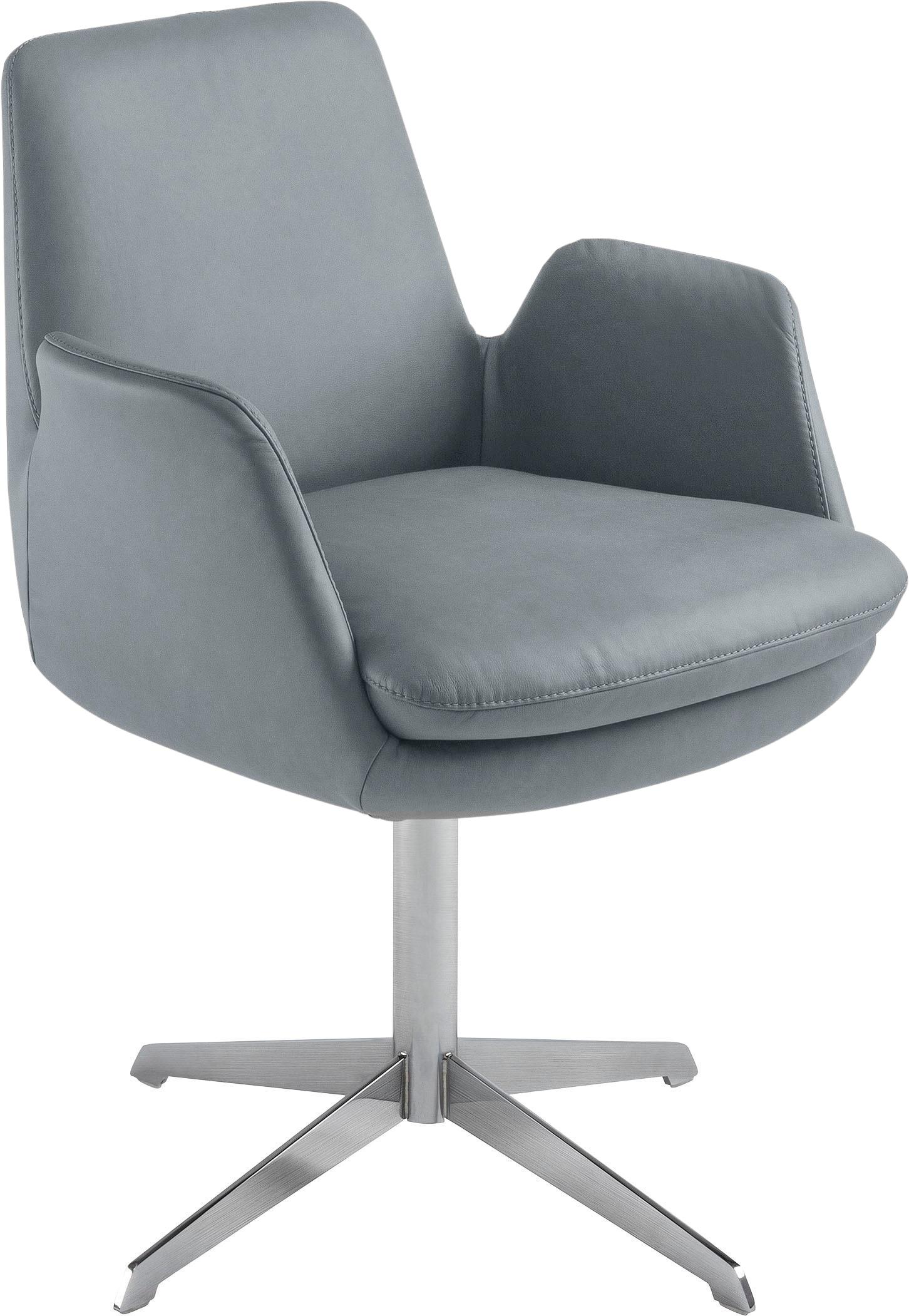 Drehstuhl K+W KOMFORT & WOHNEN "Cube", blau (aqua 54, edelstahloptik), B:63cm H:84cm T:65cm, Stühle, Drehstuhl, Rückholfunktion, Untergestell Edelstahloptik